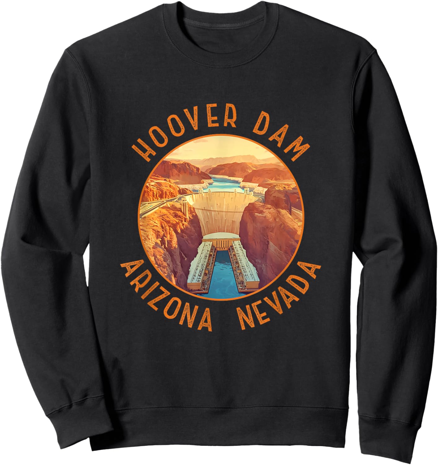 Hoover Dam Retro Distressed Circle Vintage Sweatshirt - Sweatshirt | Black