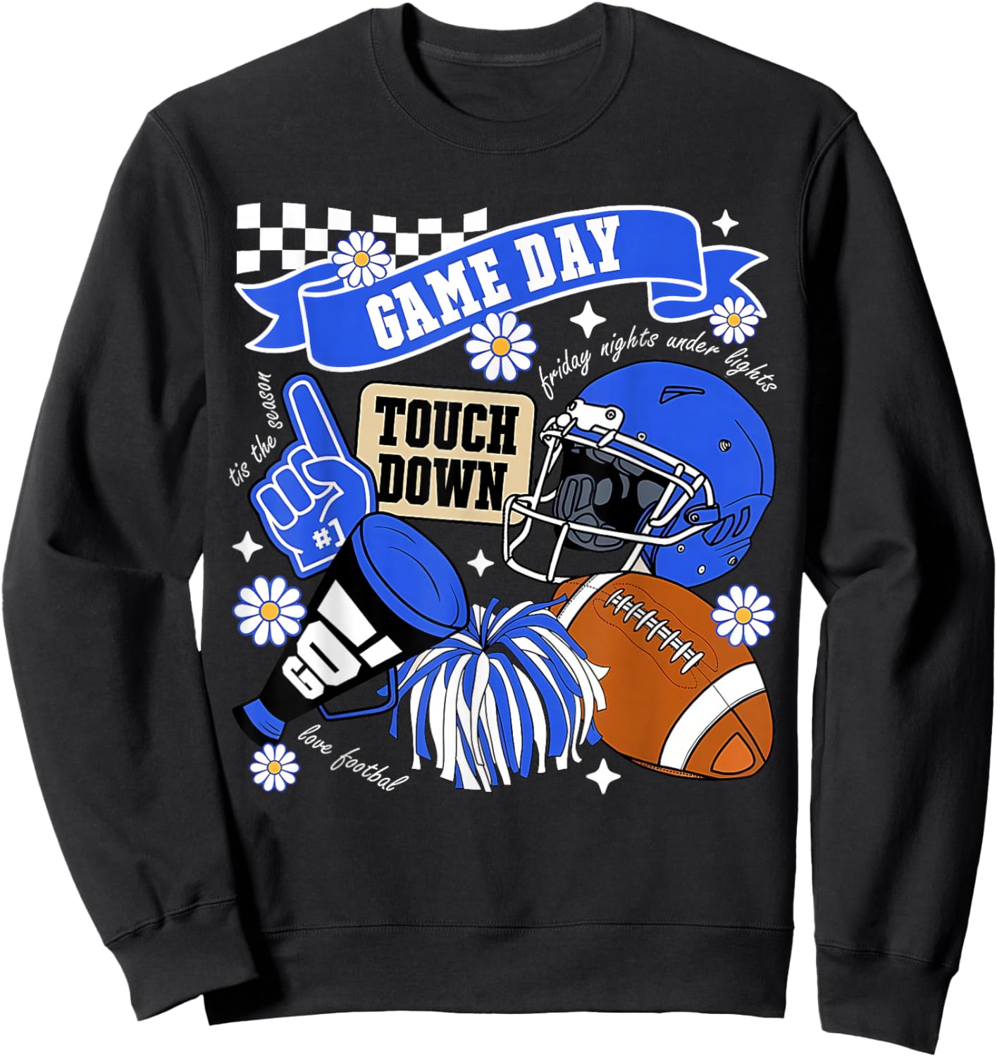 Blue Game Day Touchdown Football Lover Women Mom Men Kids Sweatshirt - Sweatshirt | Black