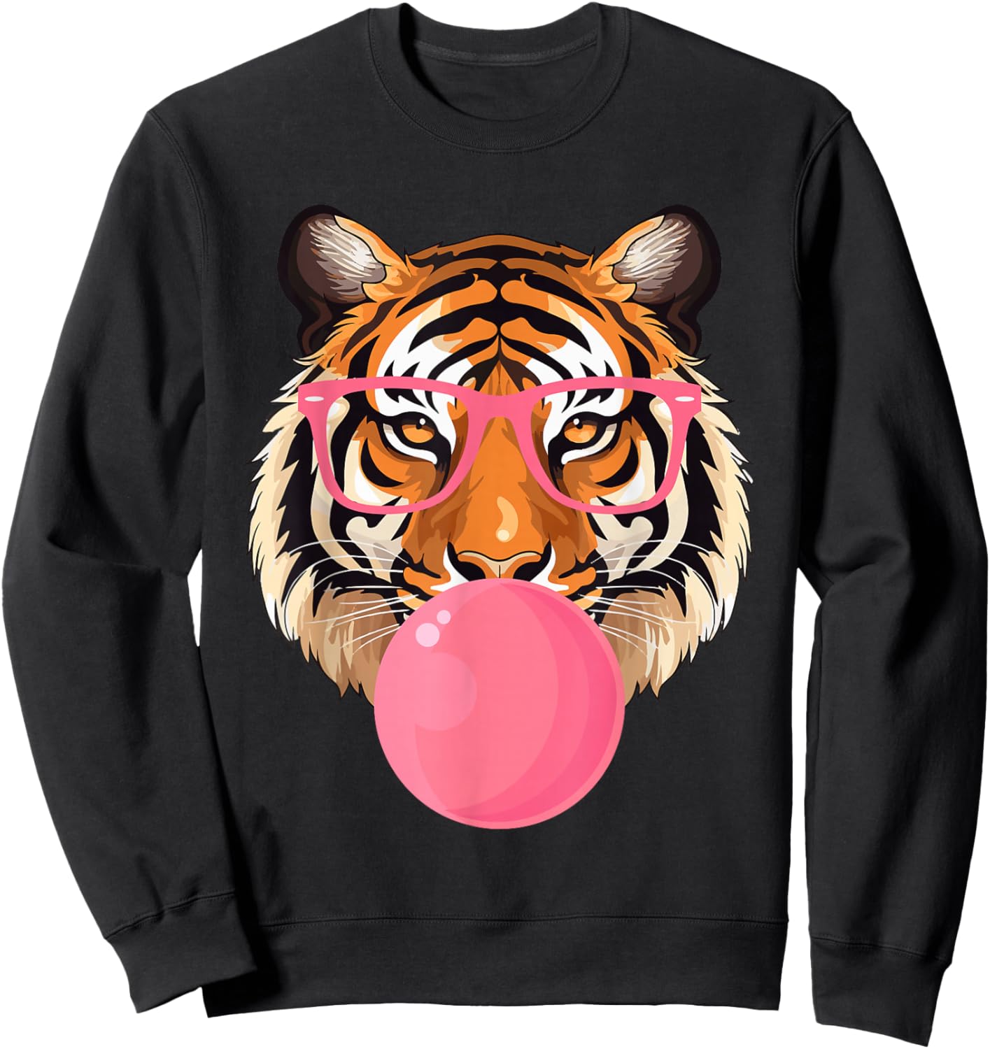 Funny Tiger Glasses Blowing Bubble Gum Cute Tiger Face Sweatshirt - Sweatshirt | Black