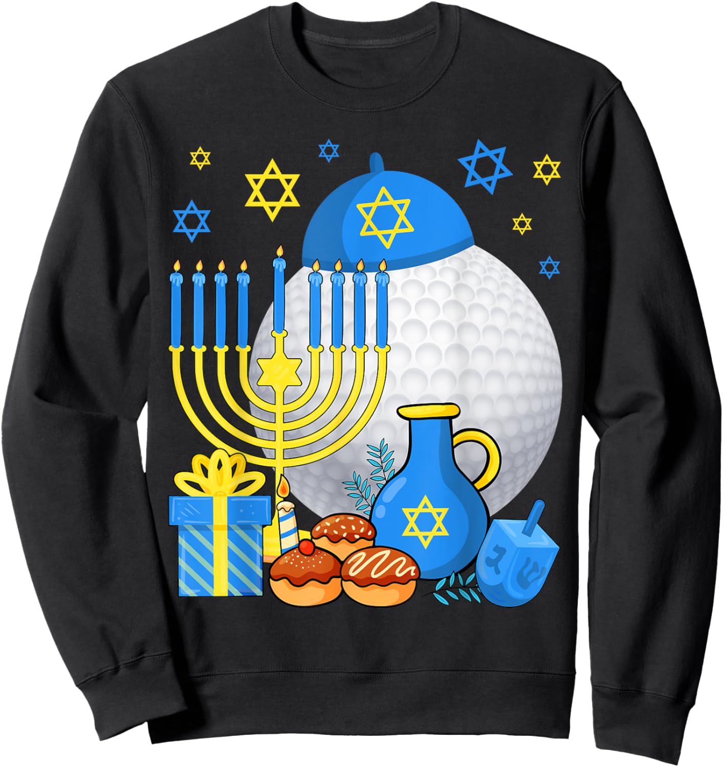 Funny Jewish Golf Ball Menorah Happy Hanukkah Chanukah Kids Sweatshirt - Sweatshirt | Black