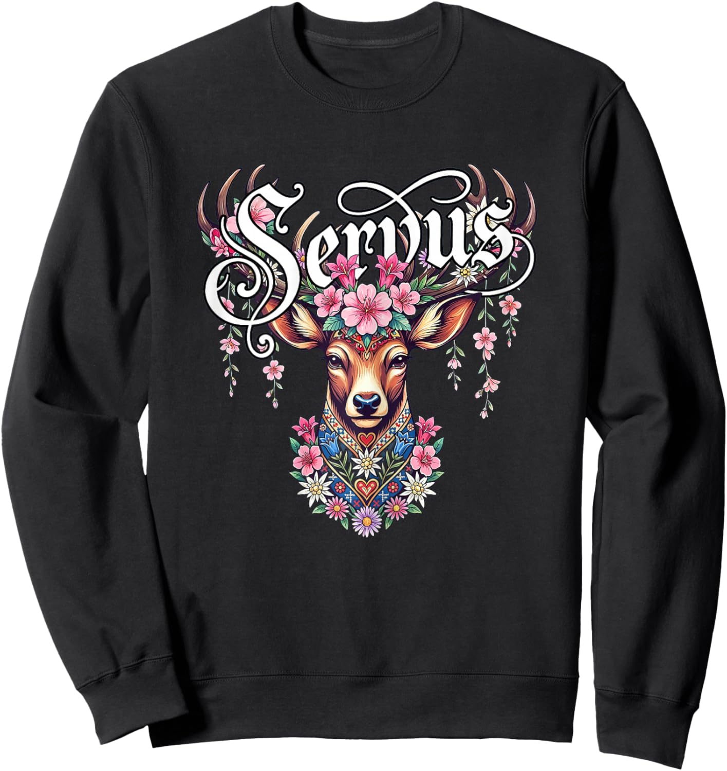 Trachtenshirt Damen Trachten bayrisch Dirndl Servus Sweatshirt - Sweatshirt | Black