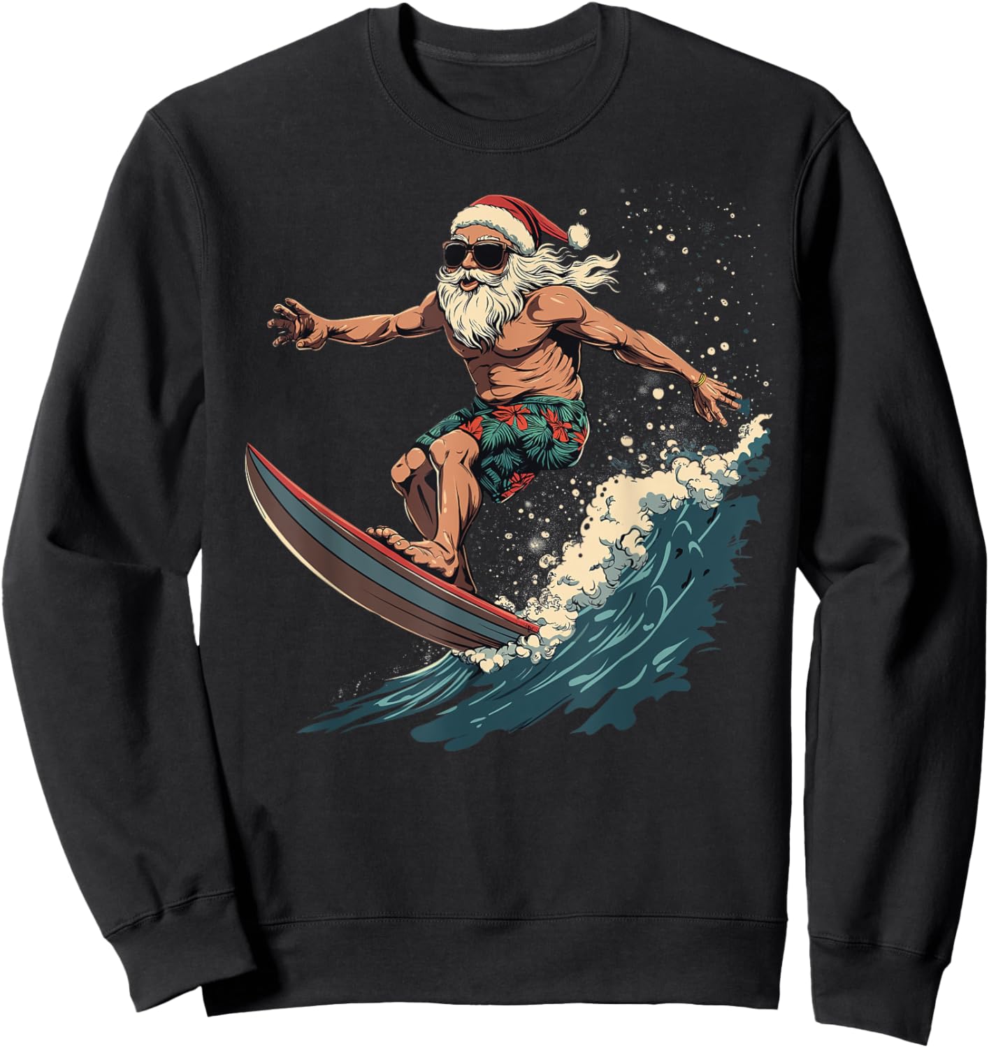 Fun Surfing Santa Hawaii Christmas Waves Surf lover Sweatshirt - Sweatshirt | Black