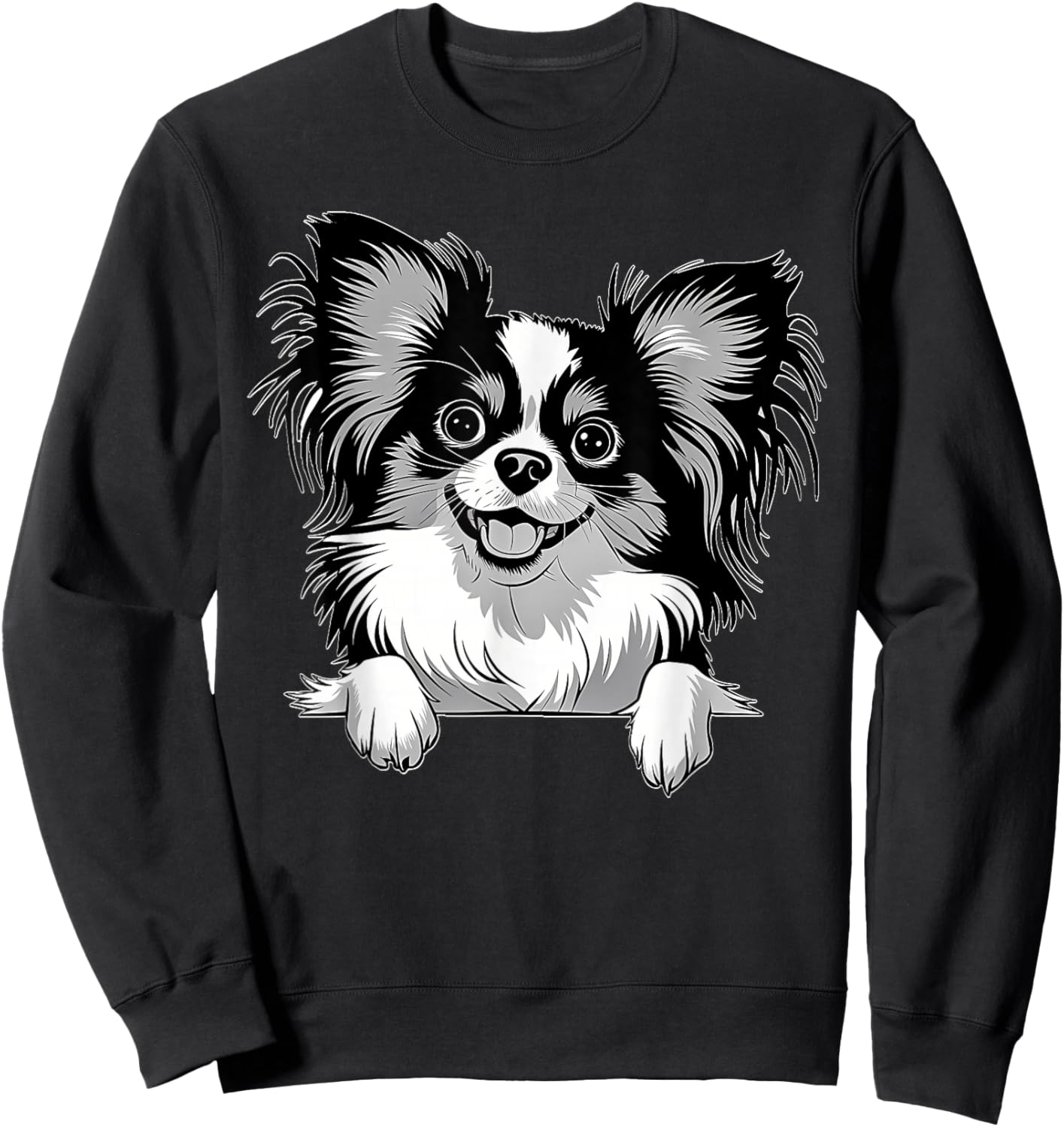 Cute Peeking Papillon Dog Graphic Design Sweatshirt - Sweatshirt | Black