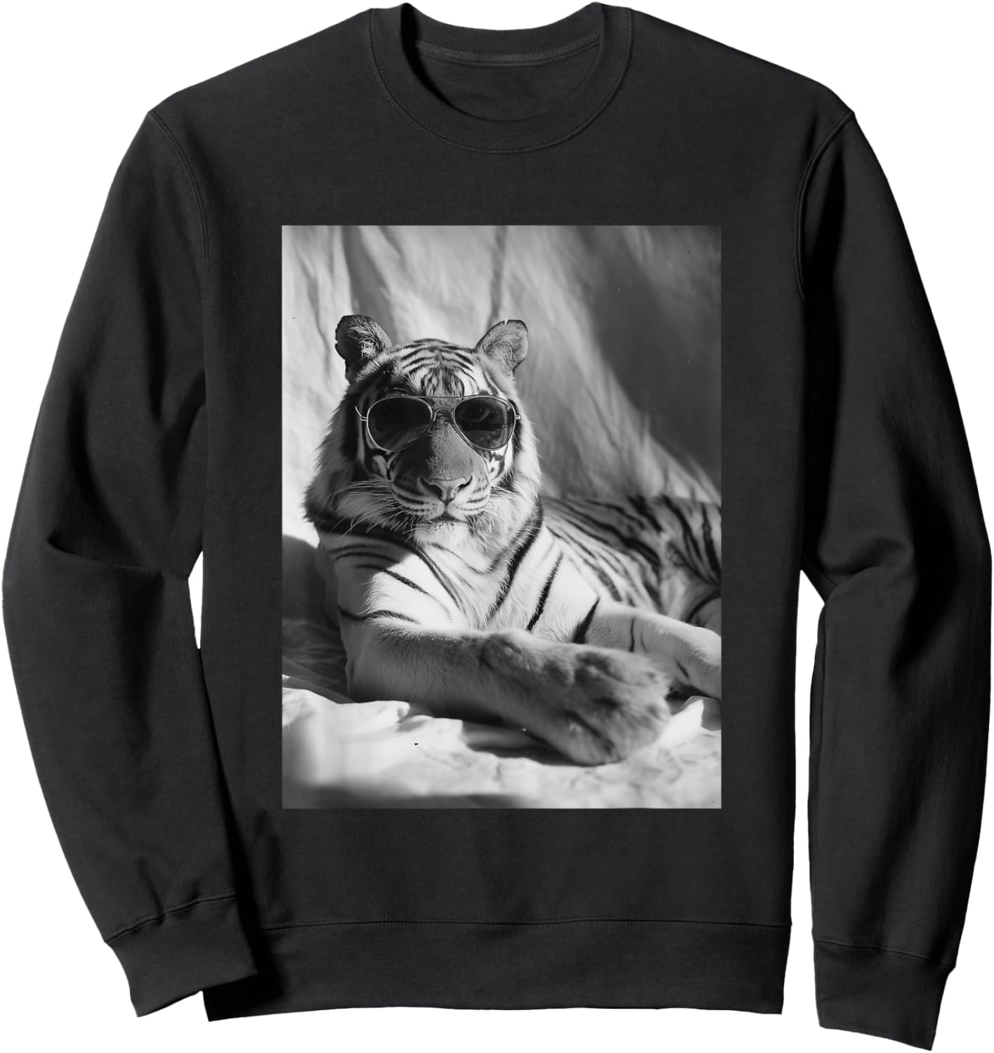 Elegant Tiger with Sunglasses Feline Animal Photography Sweatshirt - Sweatshirt | Black