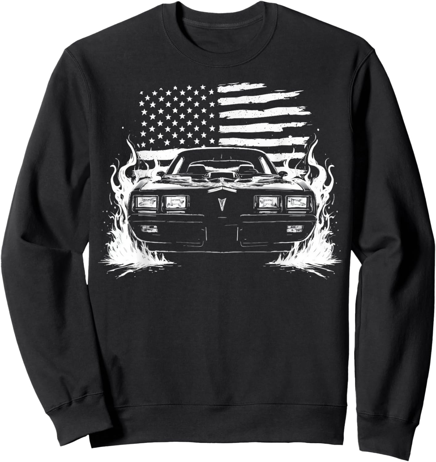 1980's Trans Am Muscle Car Patriotic Flag Flame Trans AM Sweatshirt - Sweatshirt | Black