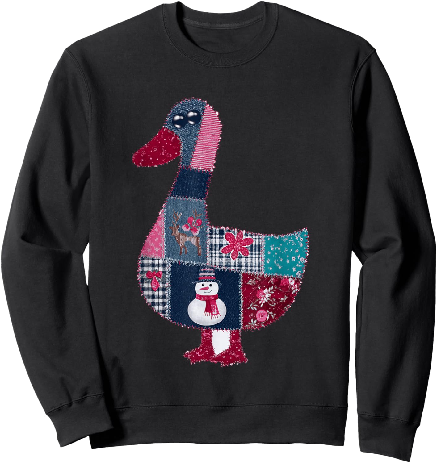 Snowman Patchwork Duck for Festive Cheer Sweatshirt - Sweatshirt | Black