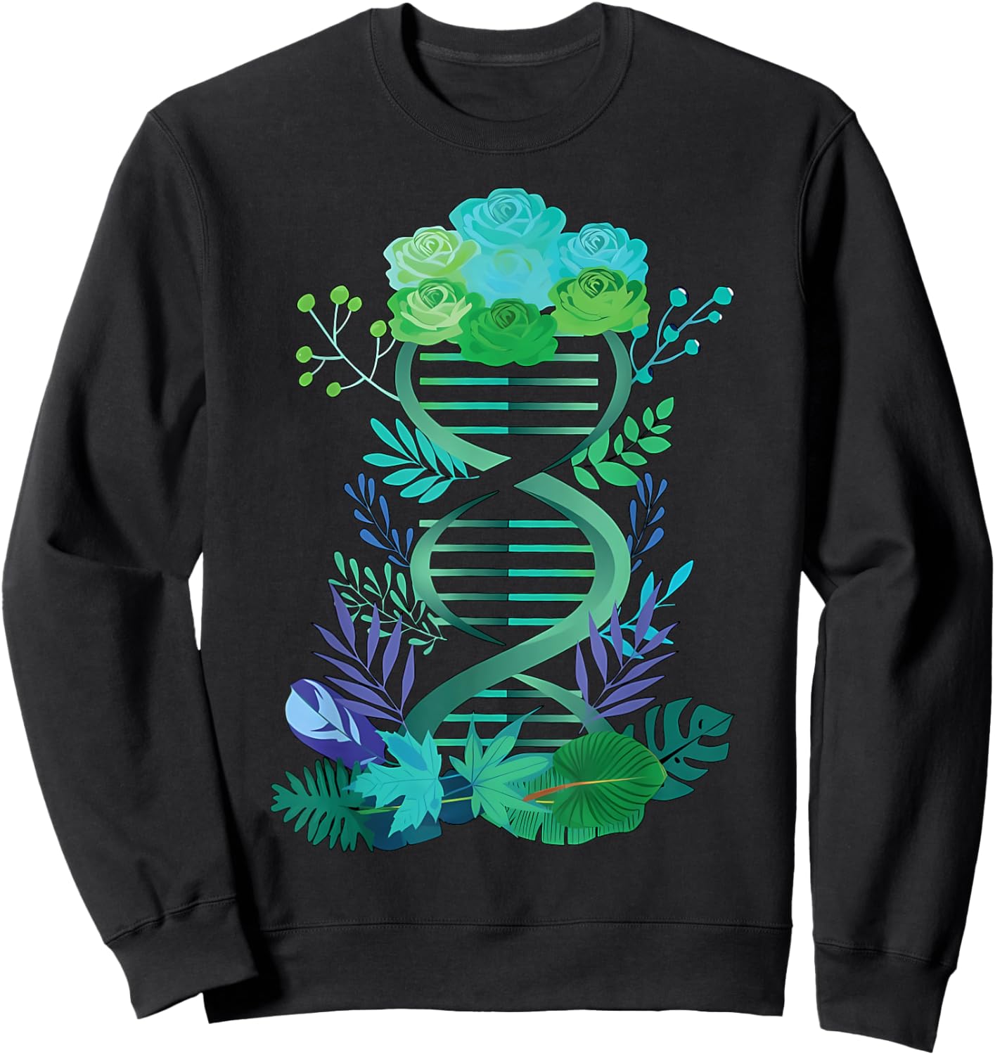 DNA Double Helix Floral Biochemistry Science Teacher Sweatshirt - Sweatshirt | Black