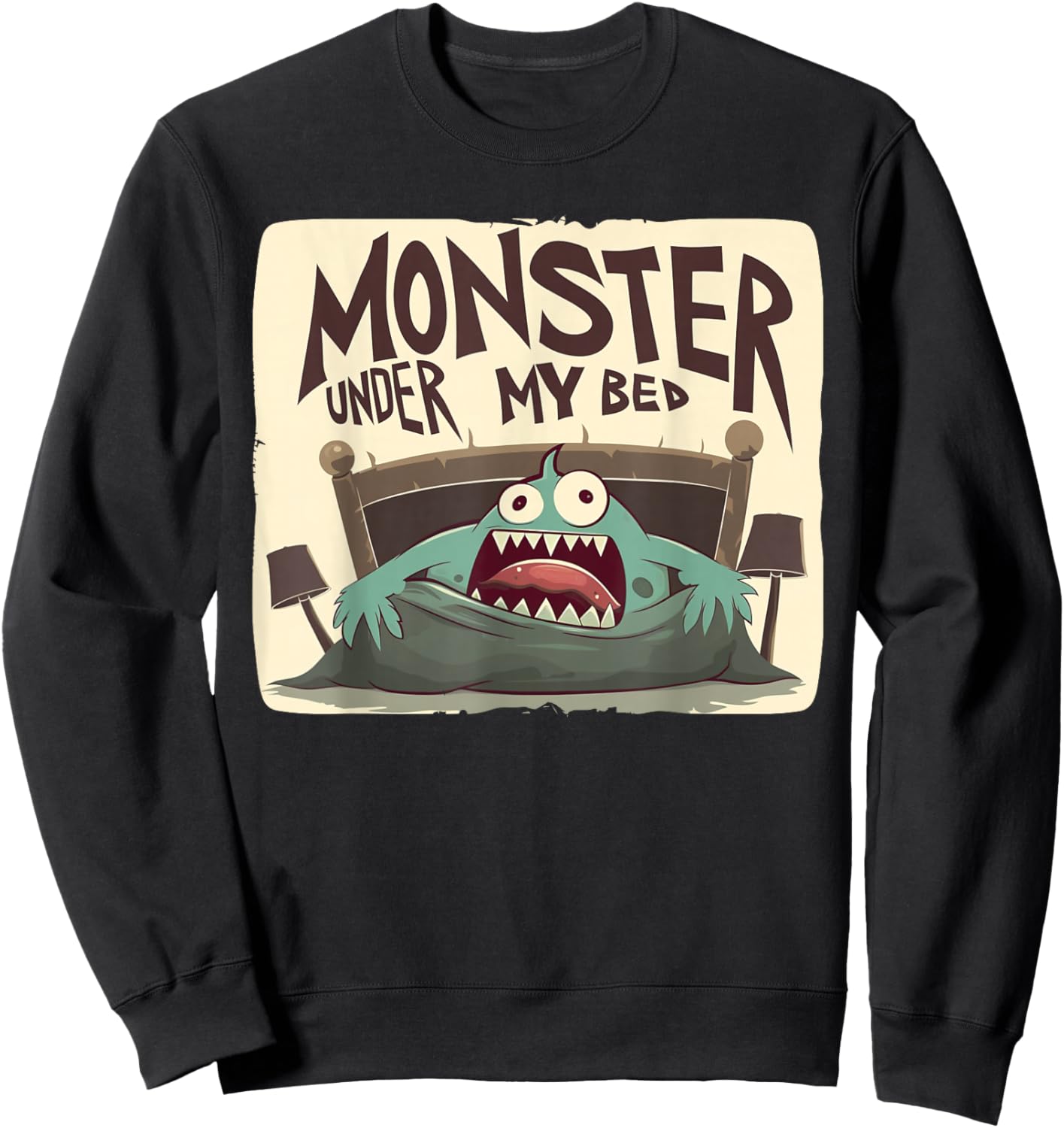 Funny scared Monster under Bed in Children's Room Costume Sweatshirt - Sweatshirt | Black