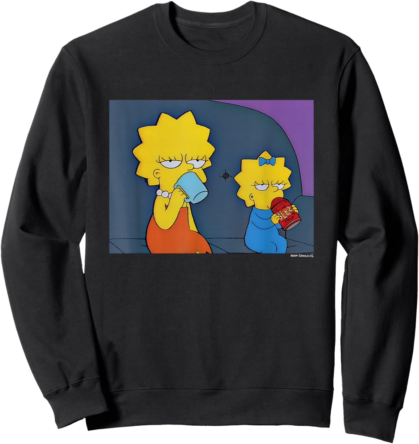 The Simpsons Lisa & Maggie Morning Mood Panel Sweatshirt - Sweatshirt | Black
