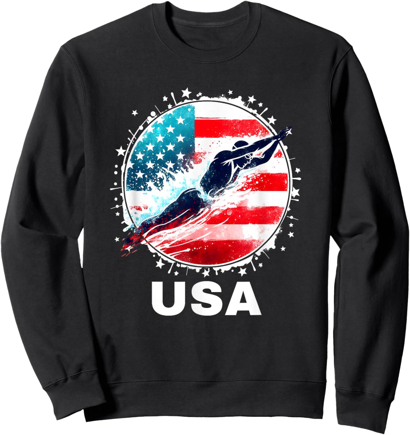 Swimming United States Team Apparel American Flag Swimming Women Kids Men Sweatshirt - Sweatshirt | Black