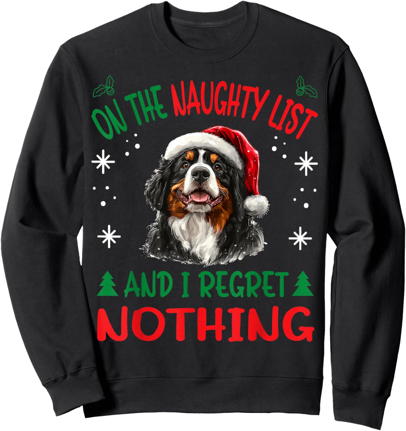 Bernese Mountain Christmas Dog Breed Designs -Adults, Kids - Black, Small - Short Sleeve - Christmas, Cute - Winter Sweatshirt - Sweatshirt | Black