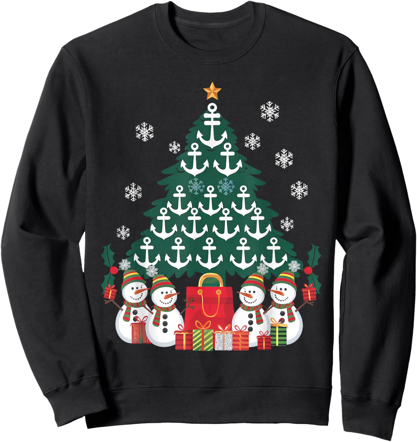 Santa Anchors Xmas Lights As Christmas Tree Cruise Ship Boat Sweatshirt - Sweatshirt | Black