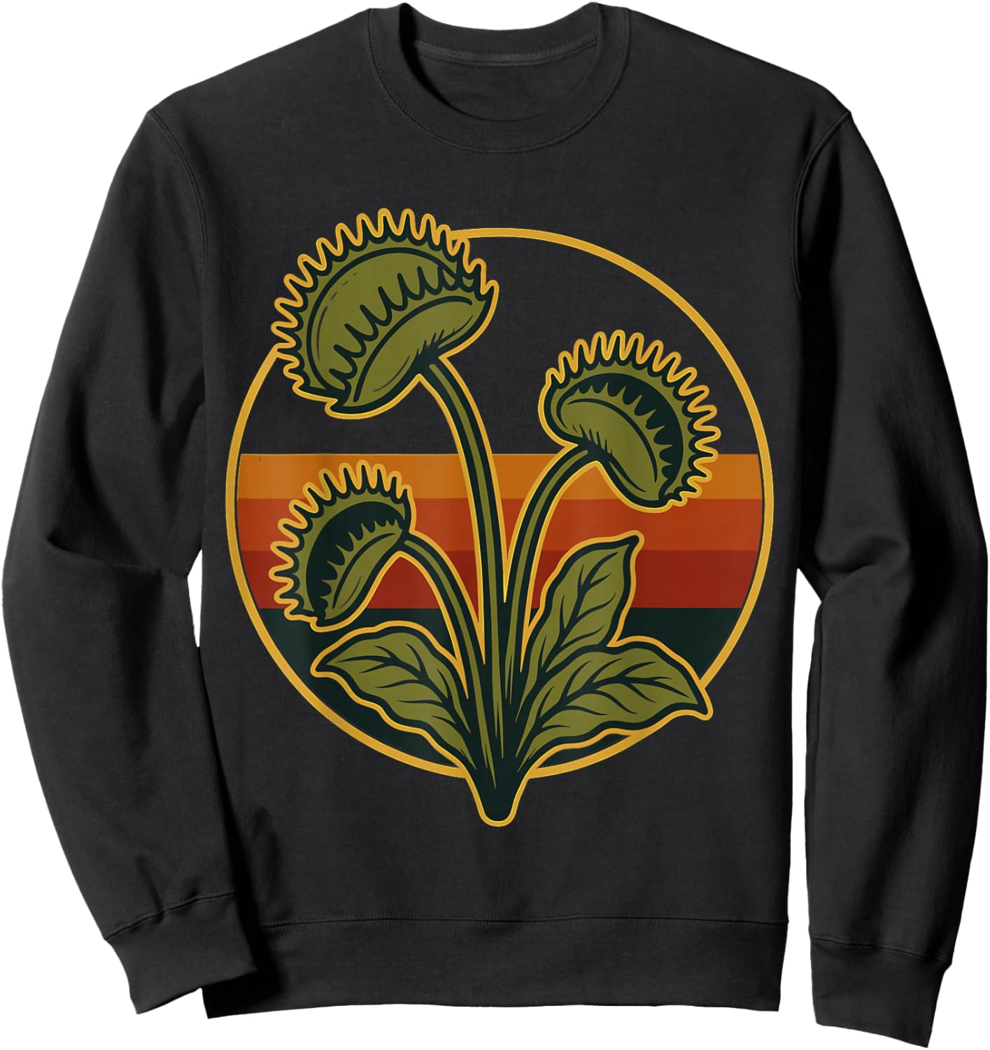 Vintage Venus Flytrap Retro Sunset Carnivorous Plant Sweatshirt - Sweatshirt | Black