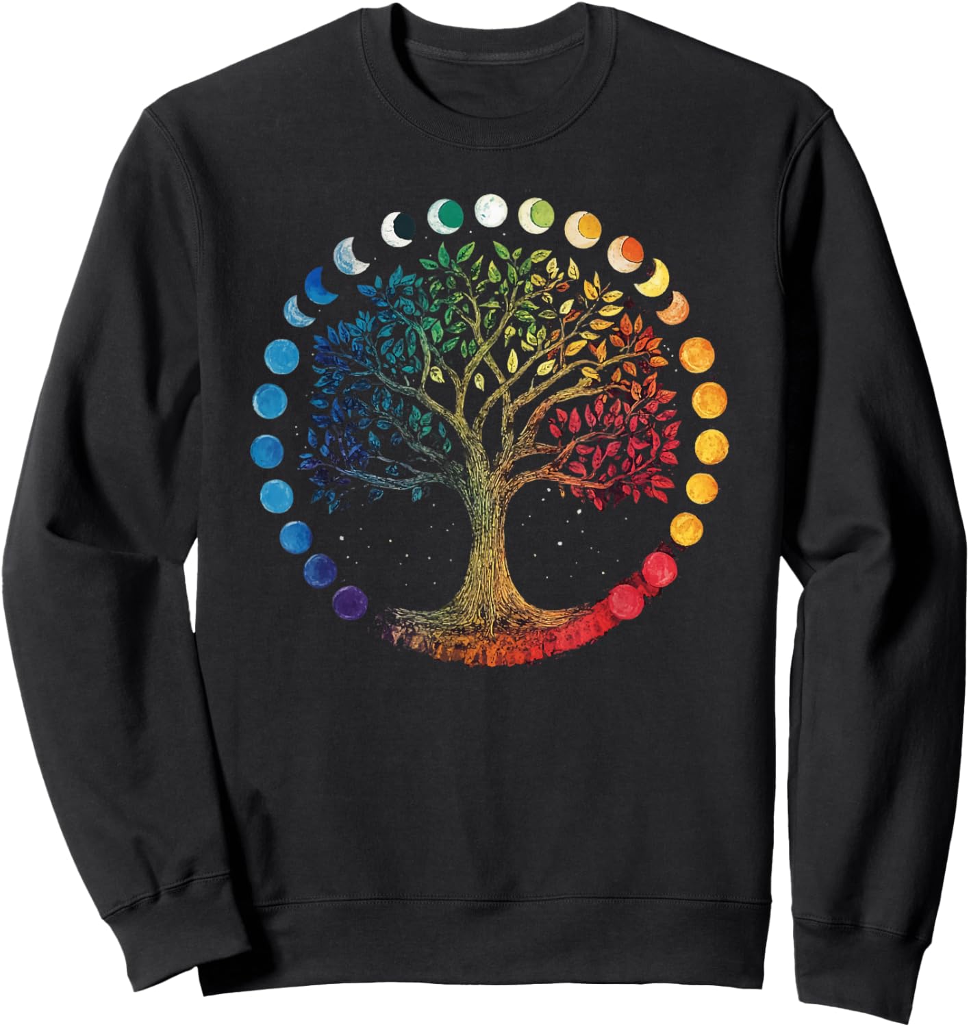 Phases Of The Moon Tree Chakra Yoga Yogi Meditation Sweatshirt - Sweatshirt | Black