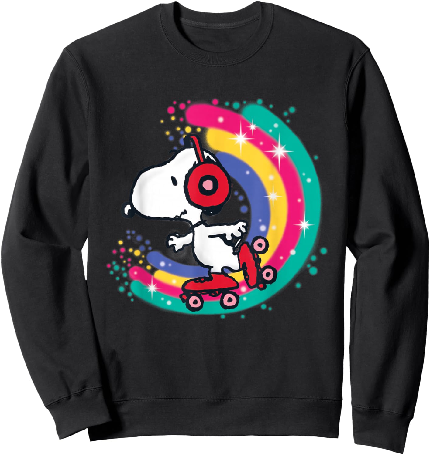 Peanuts Snoopy Roller Skating Rainbow Sweatshirt - Sweatshirt | Black
