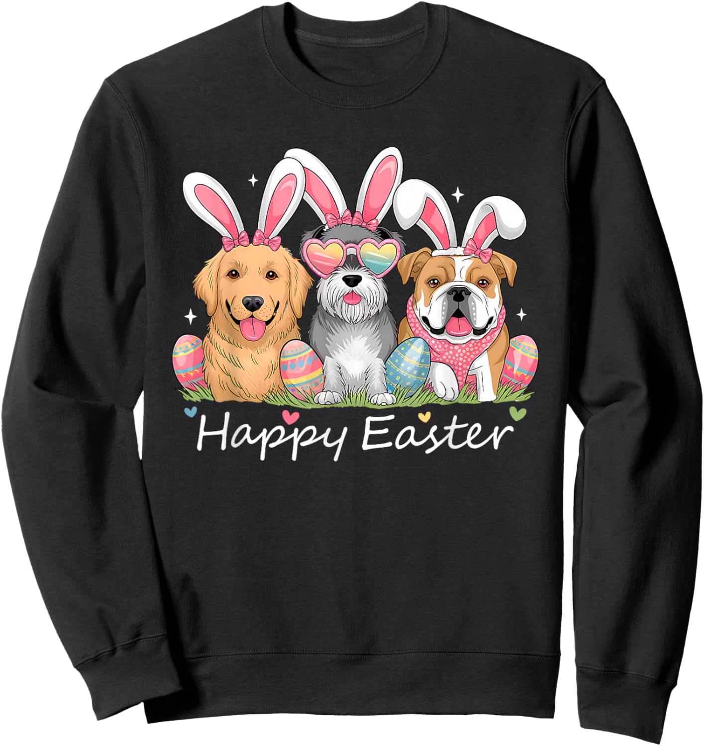 Cute Funny Easter Outfit Women Girls Kids Happy Easter Dogs Sweatshirt - Sweatshirt | Black