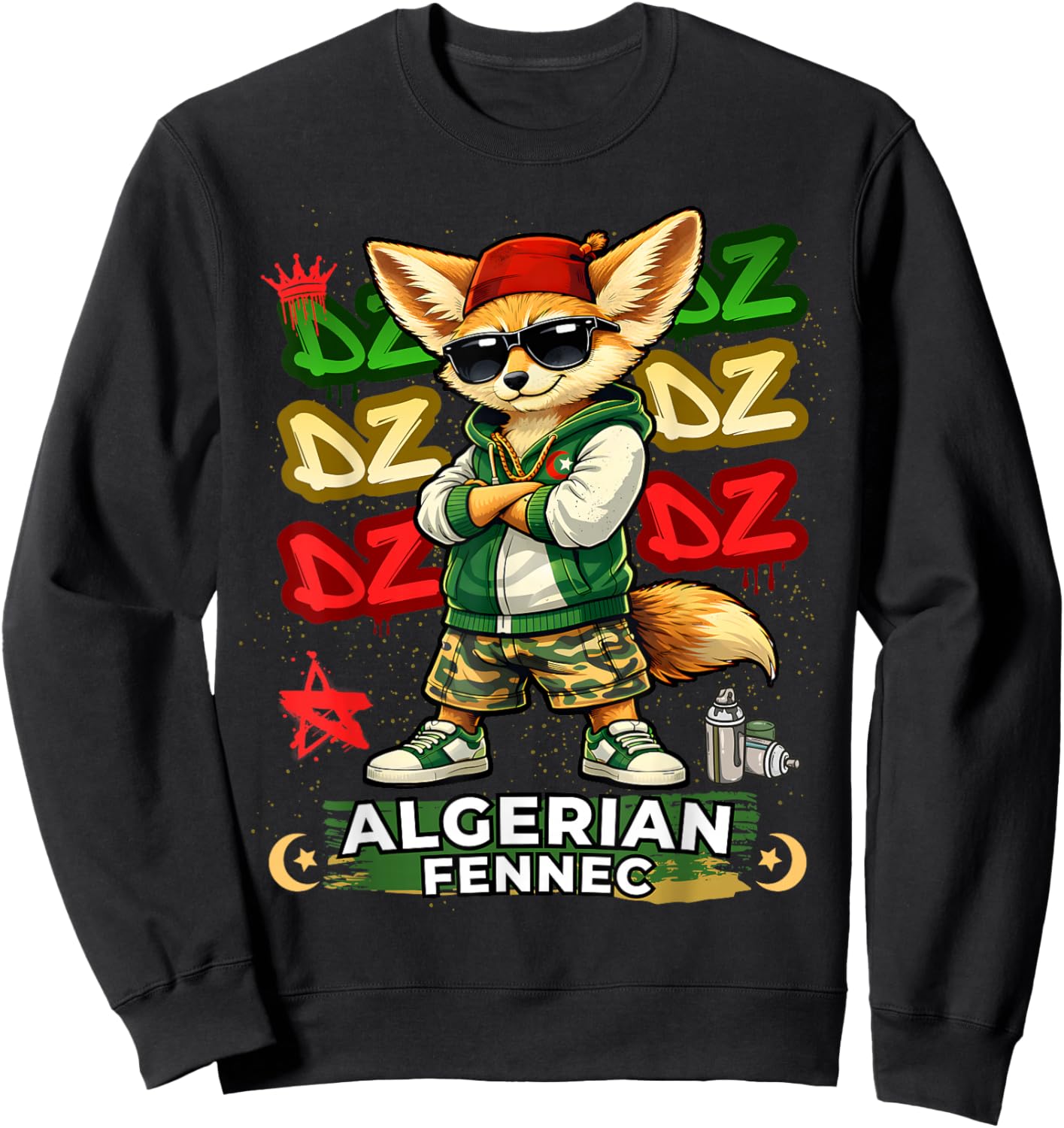 Algérien Fennec Fox Streetwear Desert Fox DZ Pride Urban Sweatshirt - Sweatshirt | Black