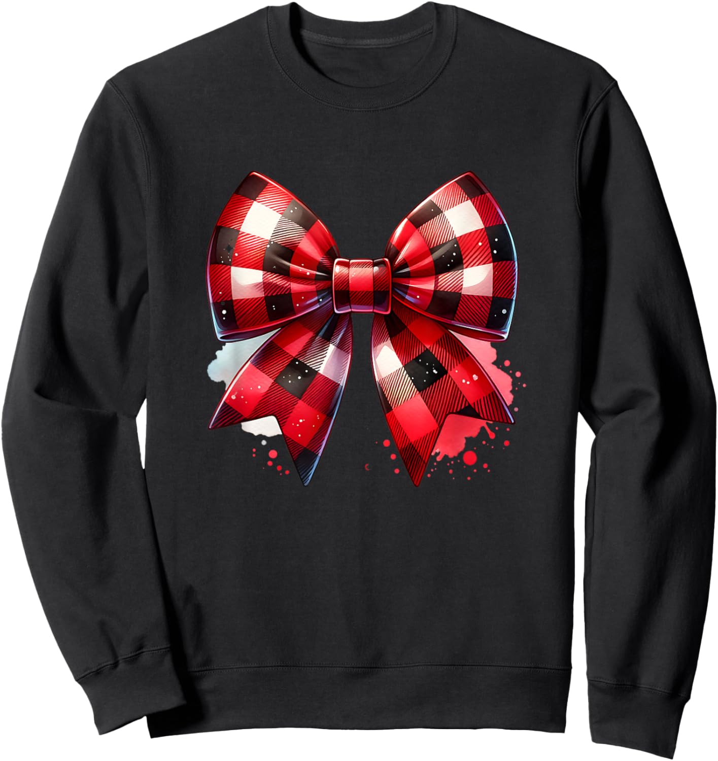 Coquette Bow Christmas Red Buffalo Plaid Xmas Sweatshirt - Sweatshirt | Black