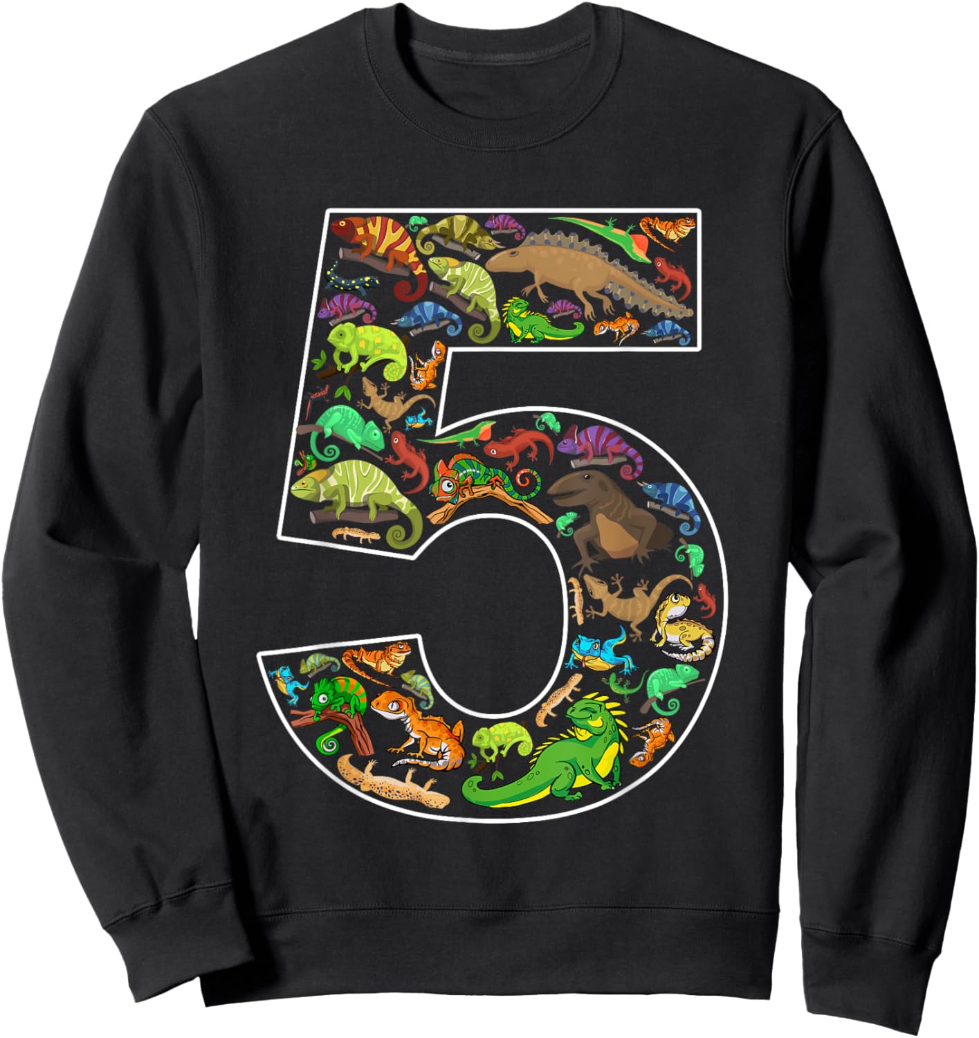 5th Birthday Reptile Theme 5 Year Old Birthday Boy Girl Sweatshirt - Sweatshirt | Black