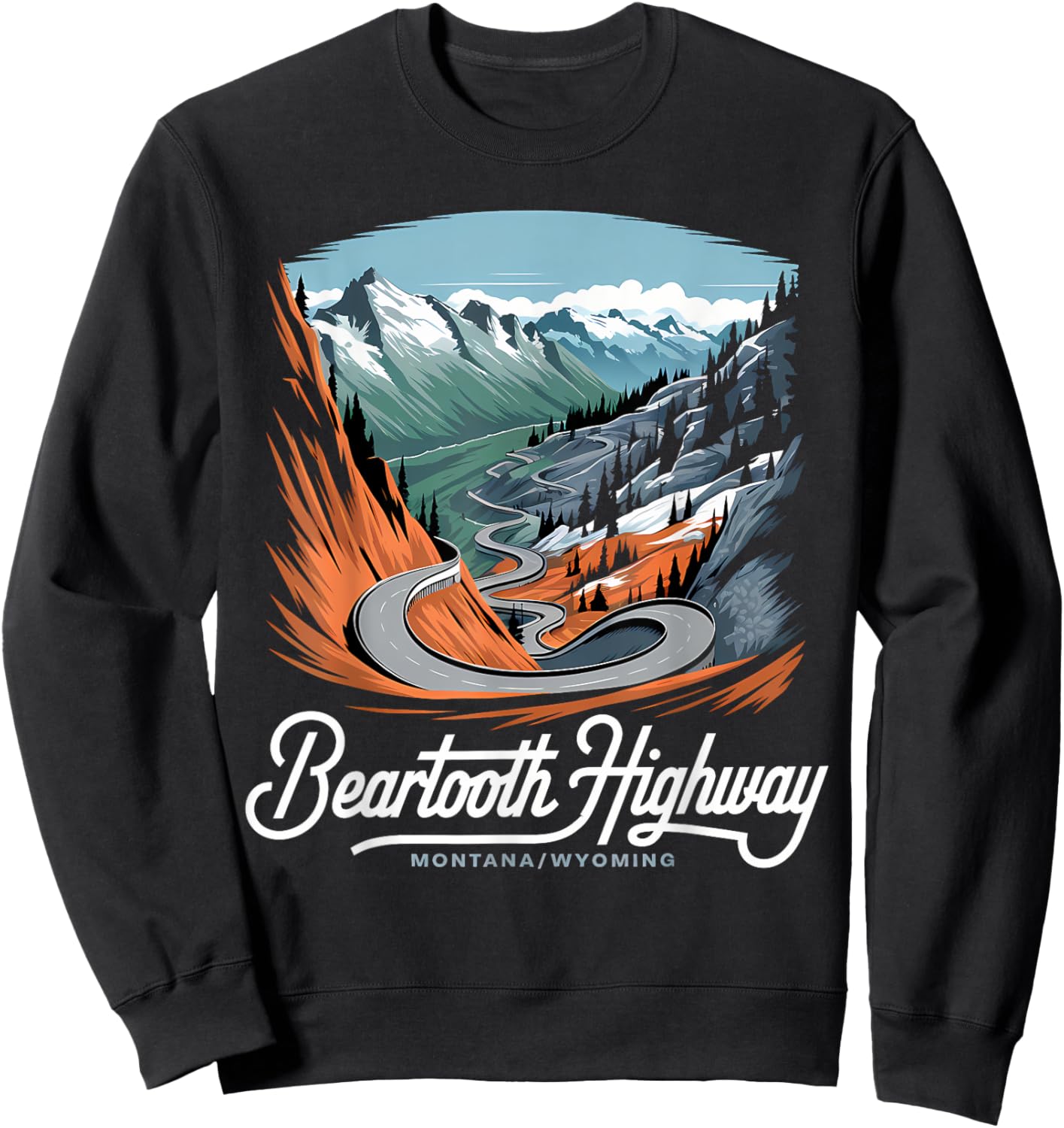 Beartooth Highway Montana Wyoming Mountains Winding Road Sweatshirt - Sweatshirt | Black