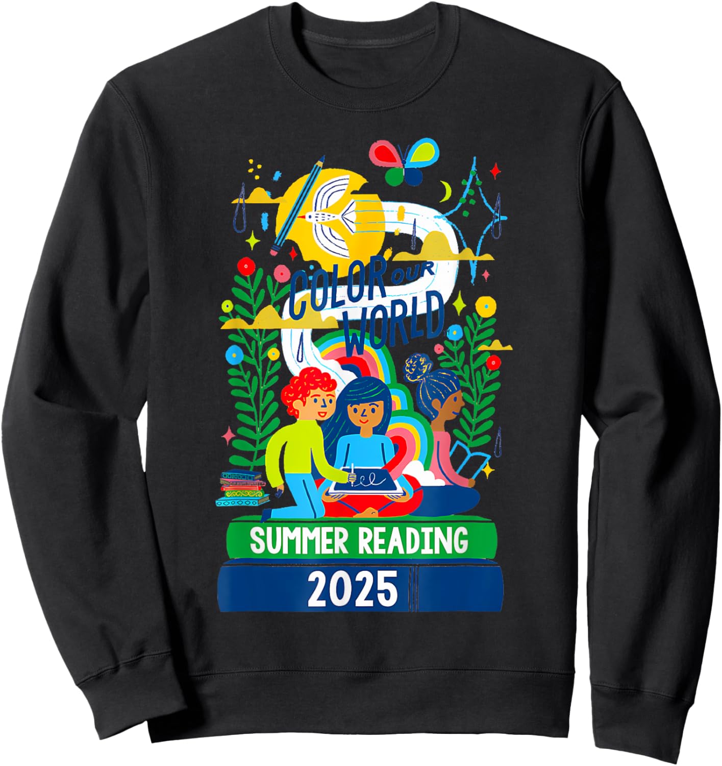 Color Our World Summer Reading Program 2025 Book Lover Sweatshirt - Sweatshirt | Black