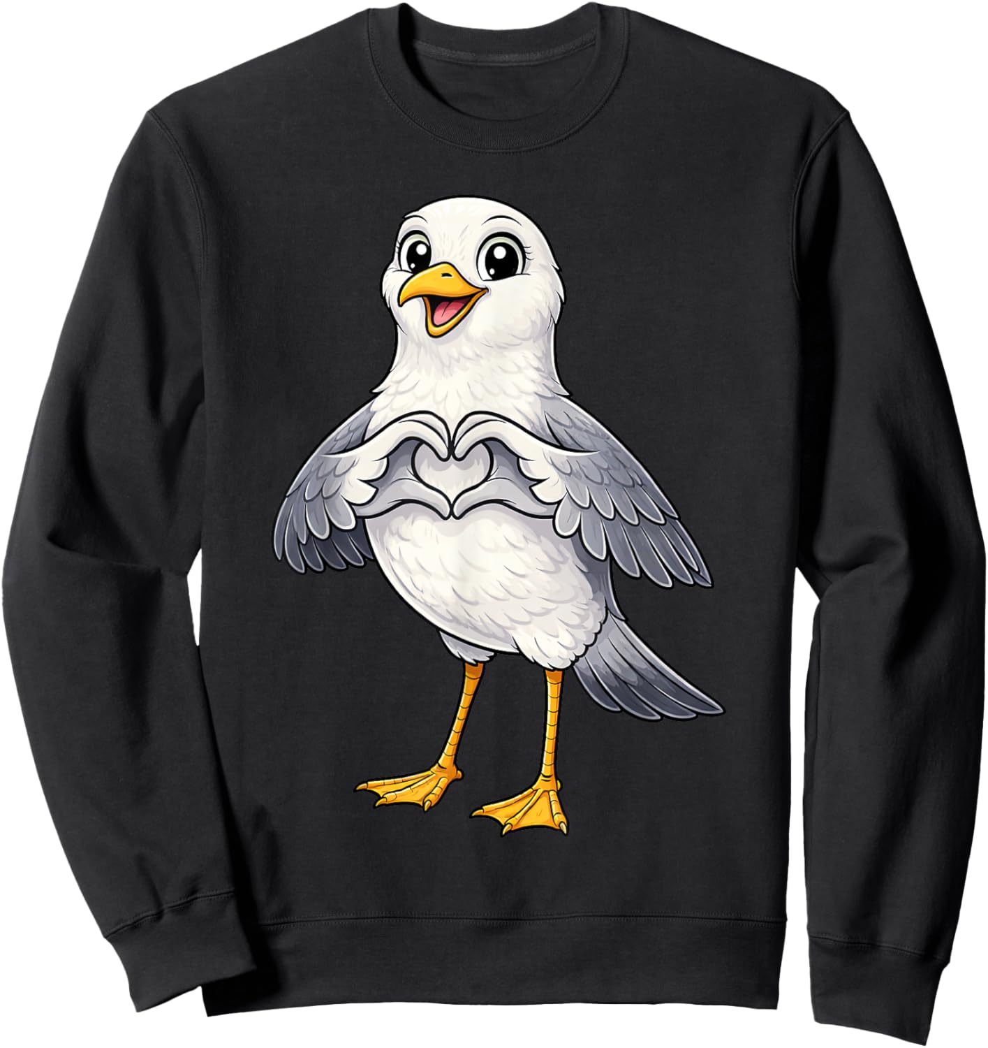 Seagull with Heart, Cute Seagull with Heart Symbol Sweatshirt - Sweatshirt | Black