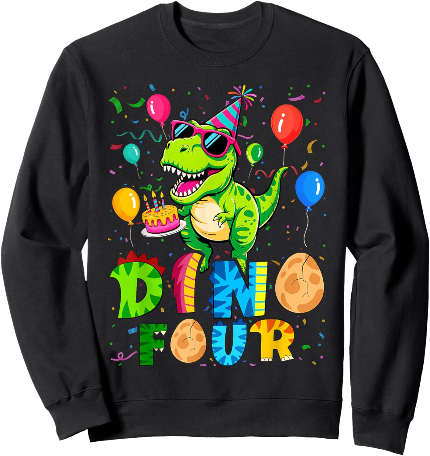 Dino Four Dinosaur 4th Birthday Matching Family Sweatshirt - Sweatshirt | Black