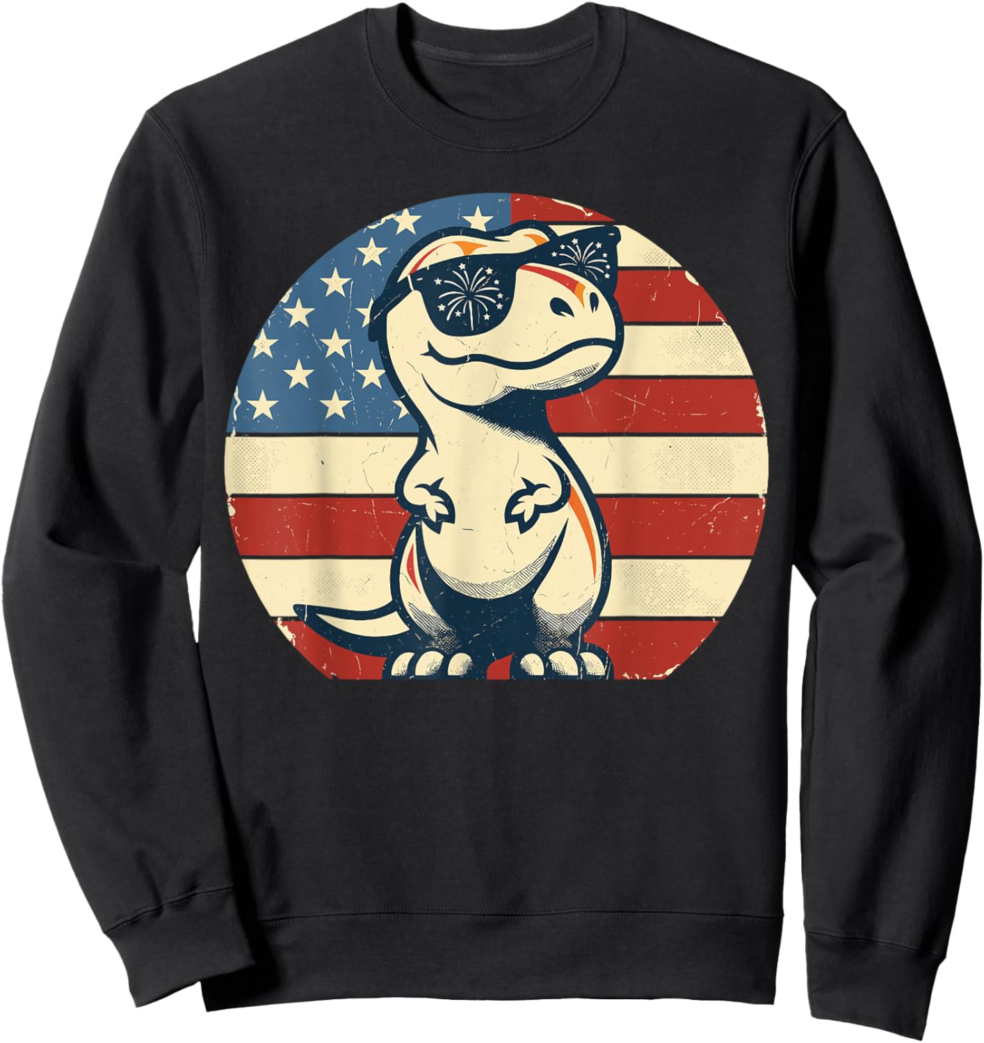 Retro T-Rex 4th of July America Funny Independence Day Sweatshirt - Sweatshirt | Black