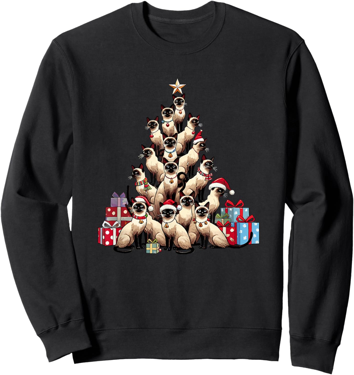 Christmas Tree Siamese Cat Women Kids Sweatshirt - Sweatshirt | Black