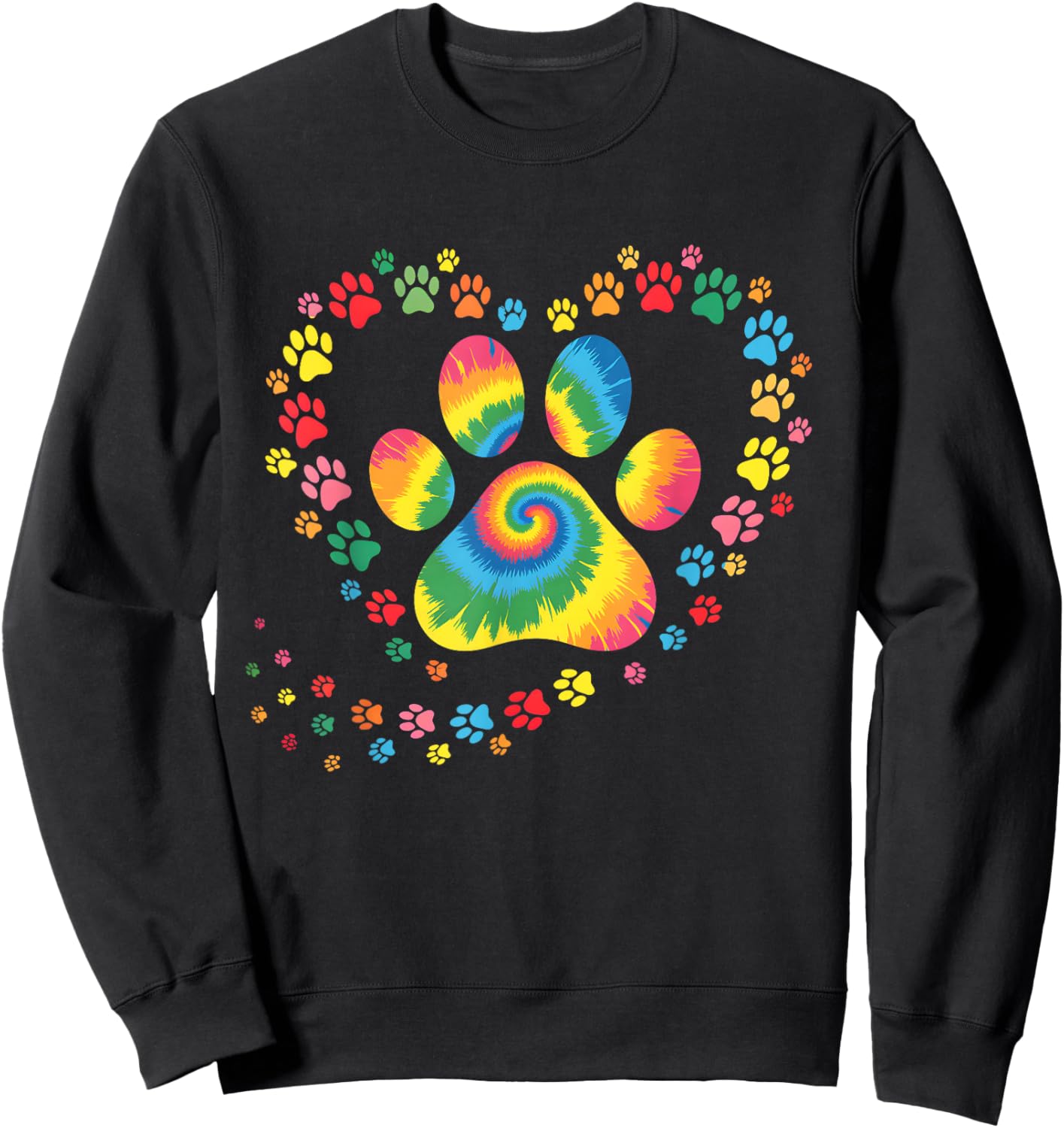 Tie Dye Dog Paw Heart Animal Lover Puppy Pet Mom Women Girls Sweatshirt - Sweatshirt | Black