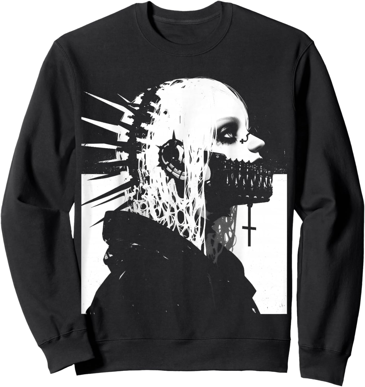 Horror Techwear Ghoul Girl Cybergoth Gothic Anime Manga Sweatshirt - Sweatshirt | Black