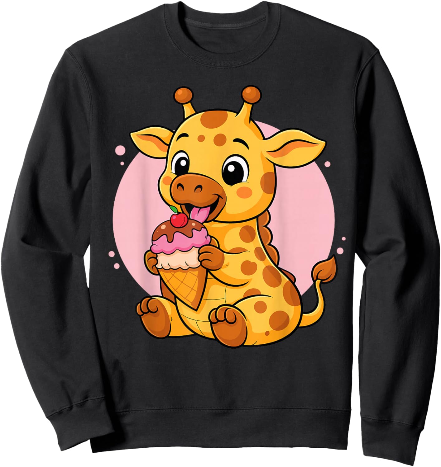 Giraffe Eating Ice Cream Graphic Boys Girls Giraffe Lover Sweatshirt - Sweatshirt | Black