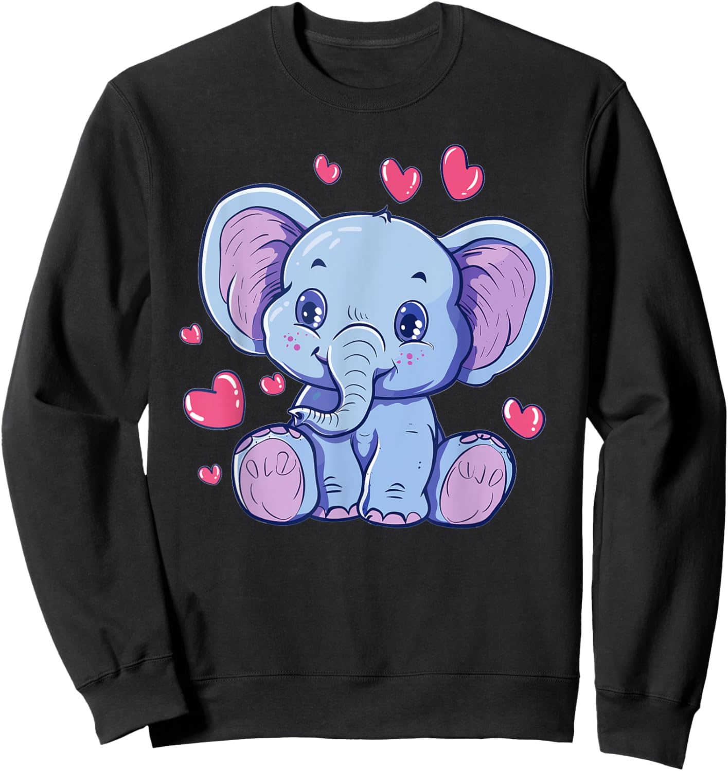 Cute Elephant With Hearts I Kids Elephant Sweatshirt - Sweatshirt | Black