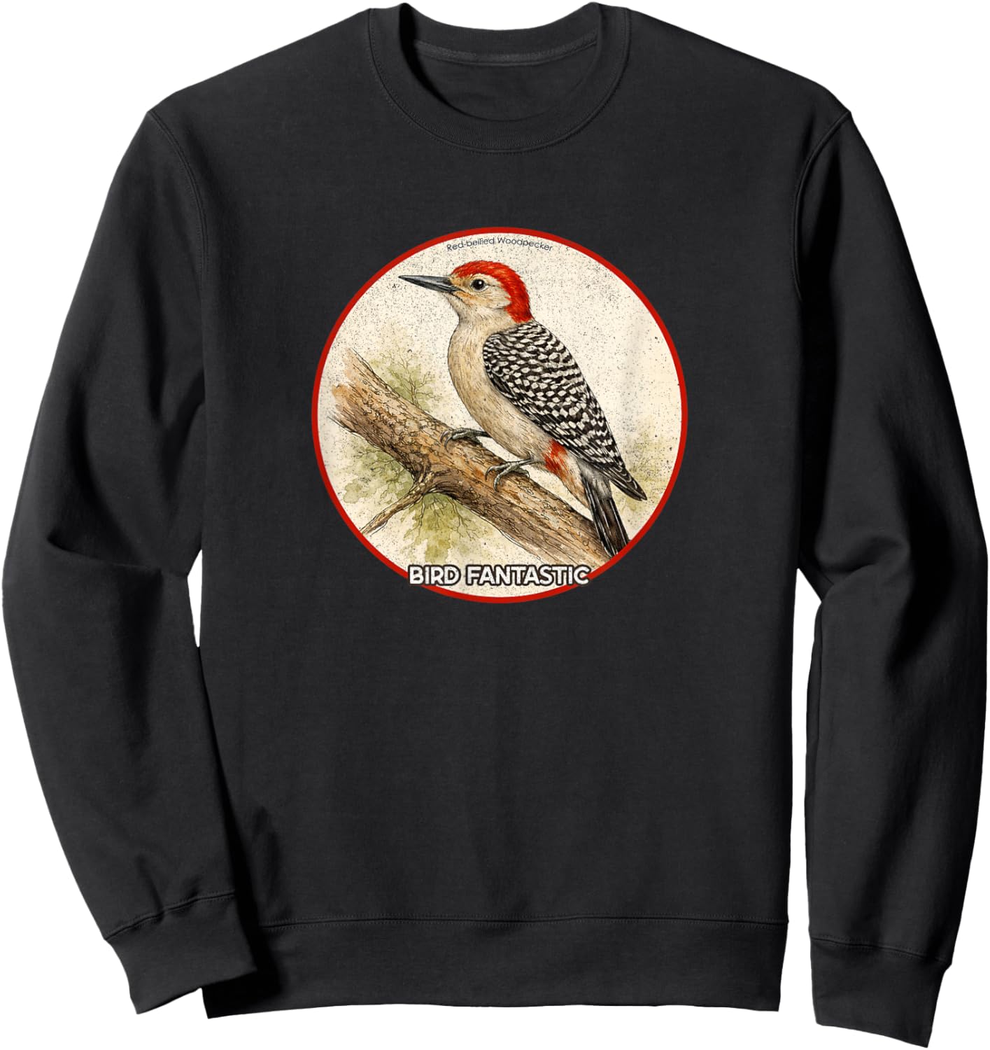 Colorful Retro Red-Bellied Woodpecker Bird Design Sweatshirt - Sweatshirt | Black