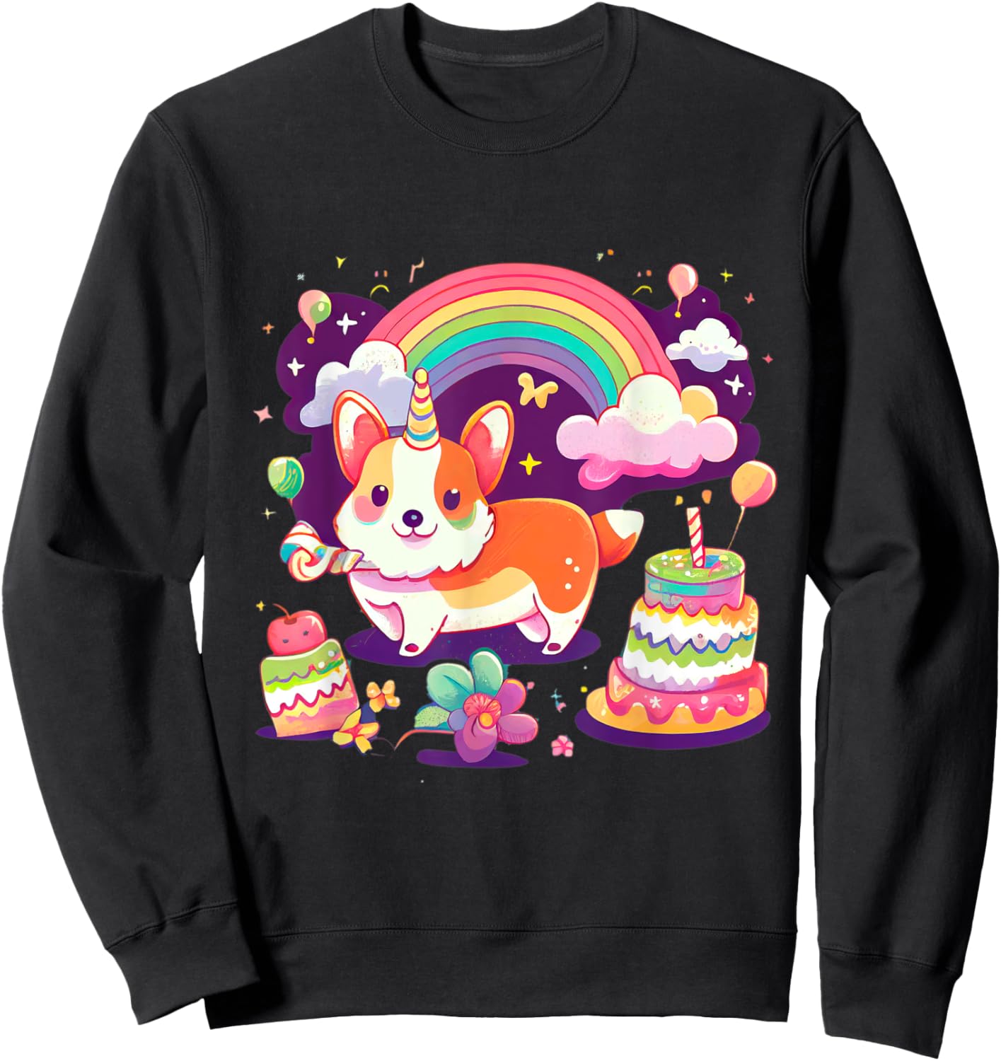 Corgi Unicorn Rainbow Cake Sweatshirt - Sweatshirt | Black