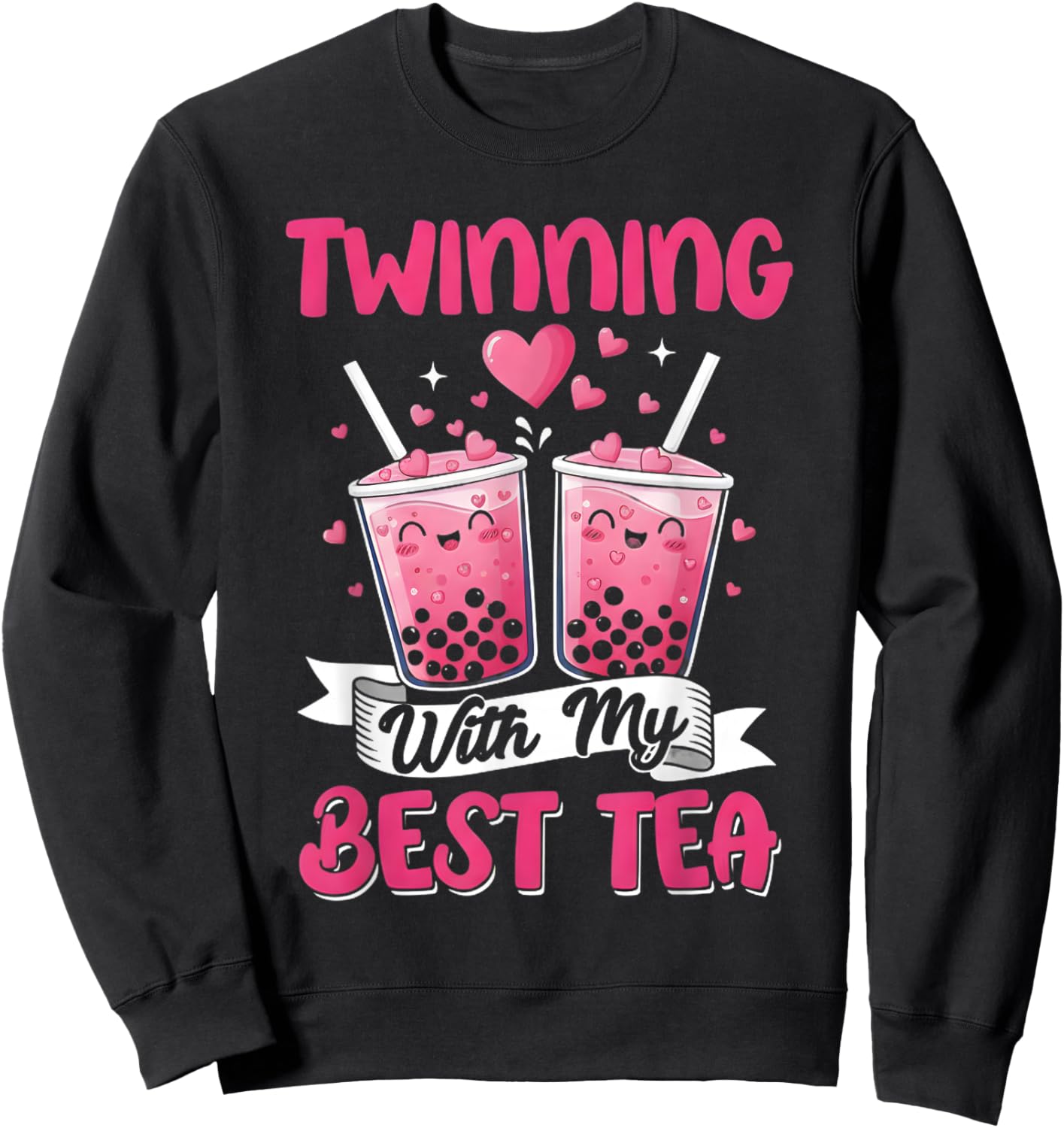 Twinning with My Bestie Boba Tea Cute Spirit Week Twin Day Sweatshirt - Sweatshirt | Black