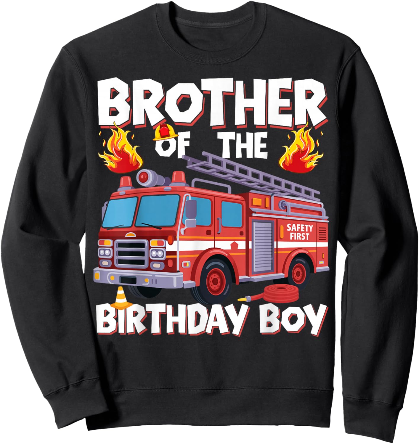 Brother of The Birthday Boy Fire Truck Firefighter Brother Sweatshirt - Sweatshirt | Black