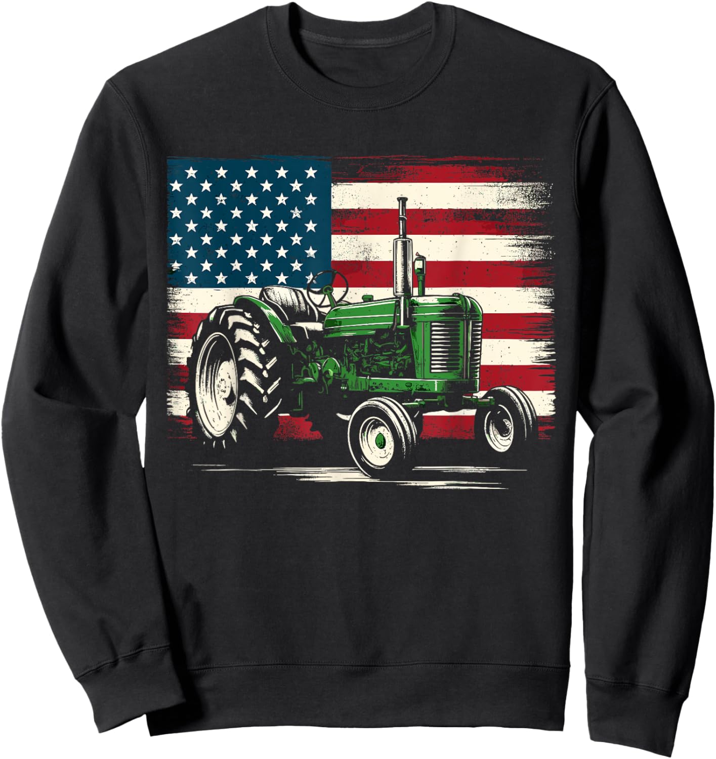 Agriculture Farm Tractor USA Flag Retro American Farm USA Kids Men Sweatshirt - Sweatshirt | Black
