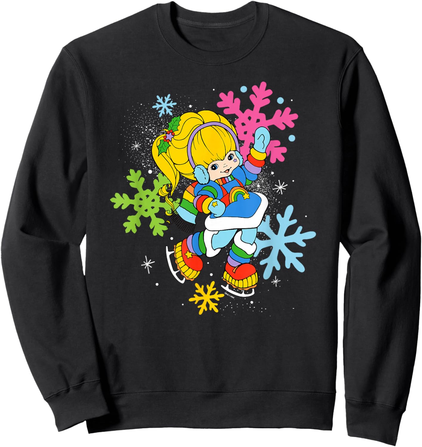 Rainbow Brite Christmas Colorful Snowflakes Portrait Sweatshirt - Sweatshirt | Black