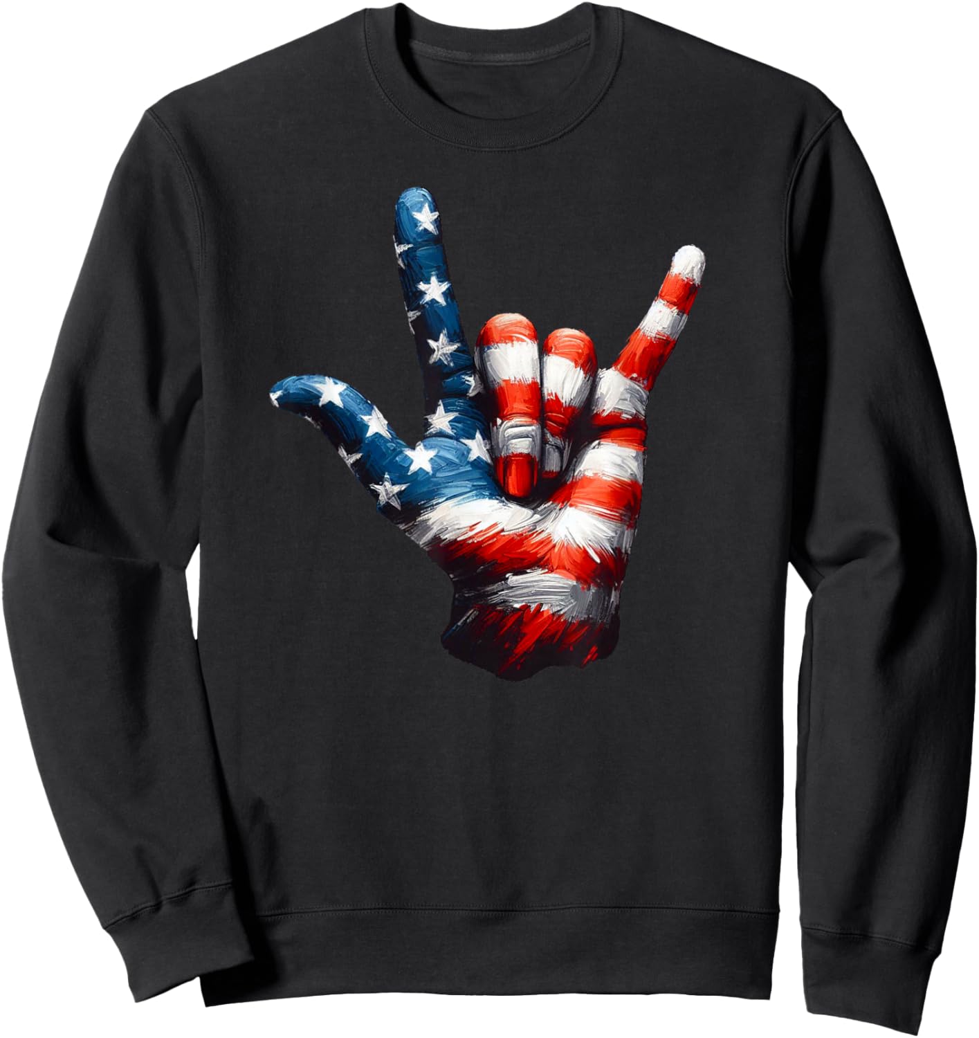 ASL USA Flag 'Love Sign' for Independence and Veterans Day Sweatshirt - Sweatshirt | Black