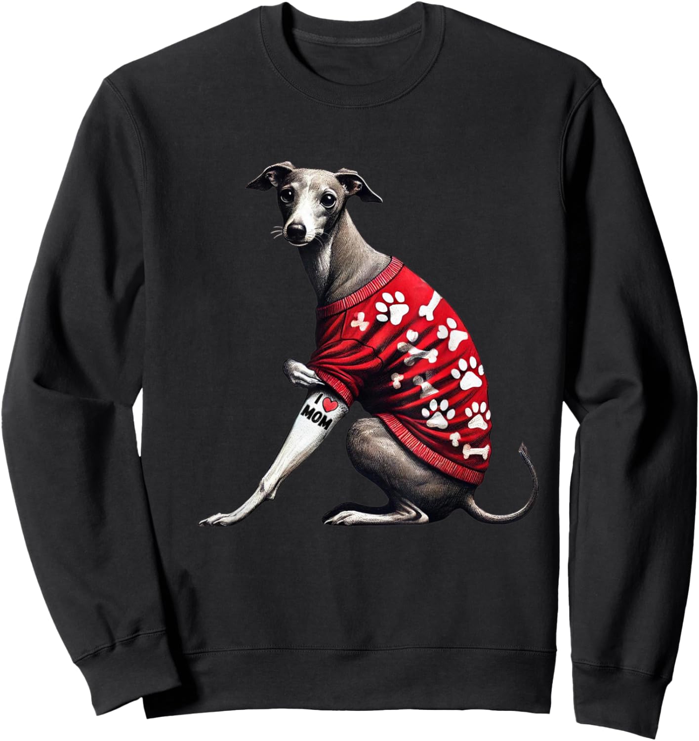 Funny I Love Mom Tattoo Italian Greyhound Mom Sweatshirt - Sweatshirt | Black