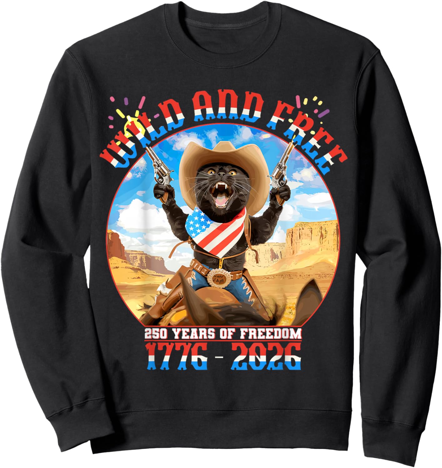 Patriotic Black Cat 250 Years of Freedom 1776 2026 Sweatshirt - Sweatshirt | Black