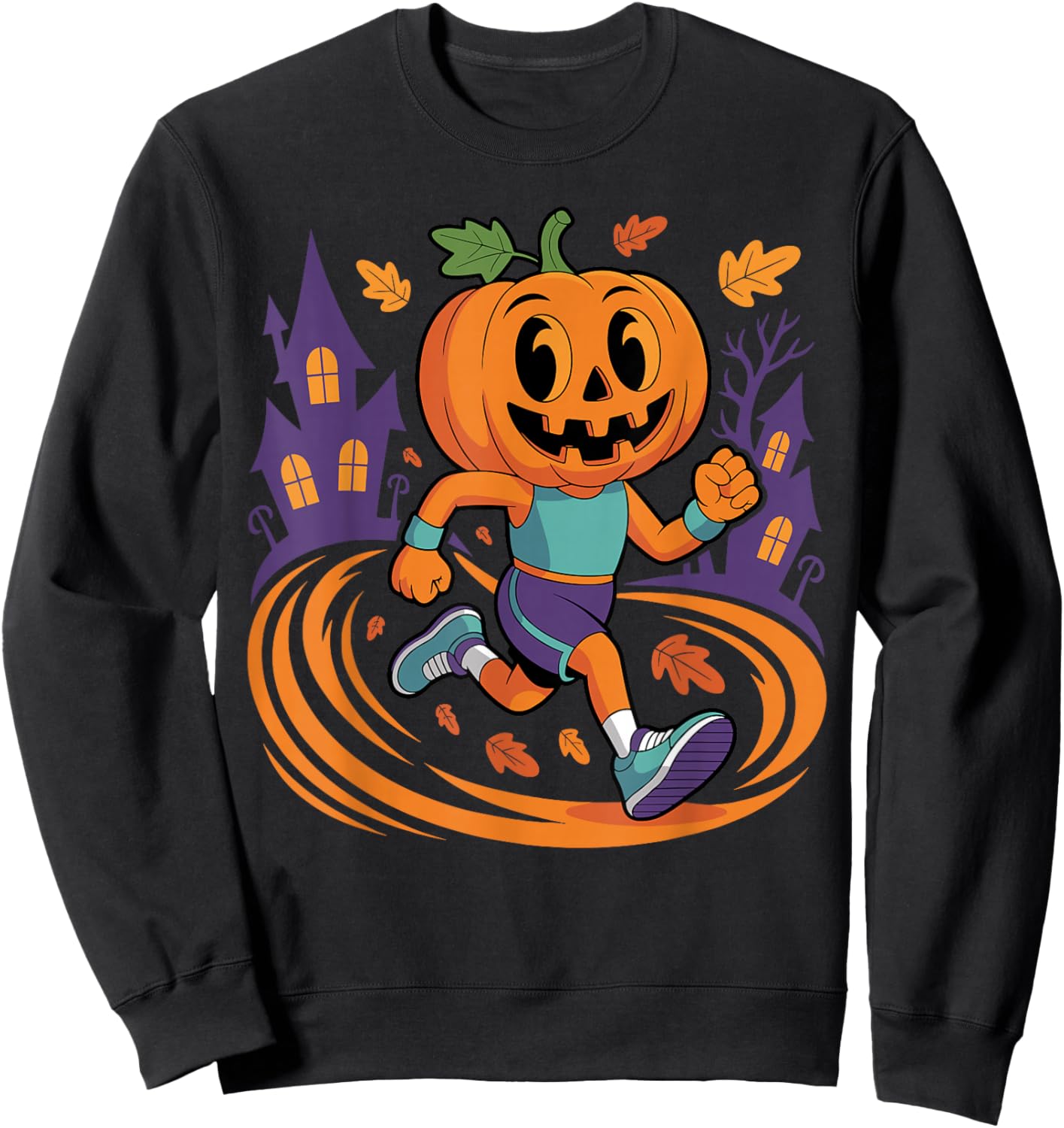 Halloween Pumpkin Running Fall Costume Funny Runner Marathon Sweatshirt - Sweatshirt | Black