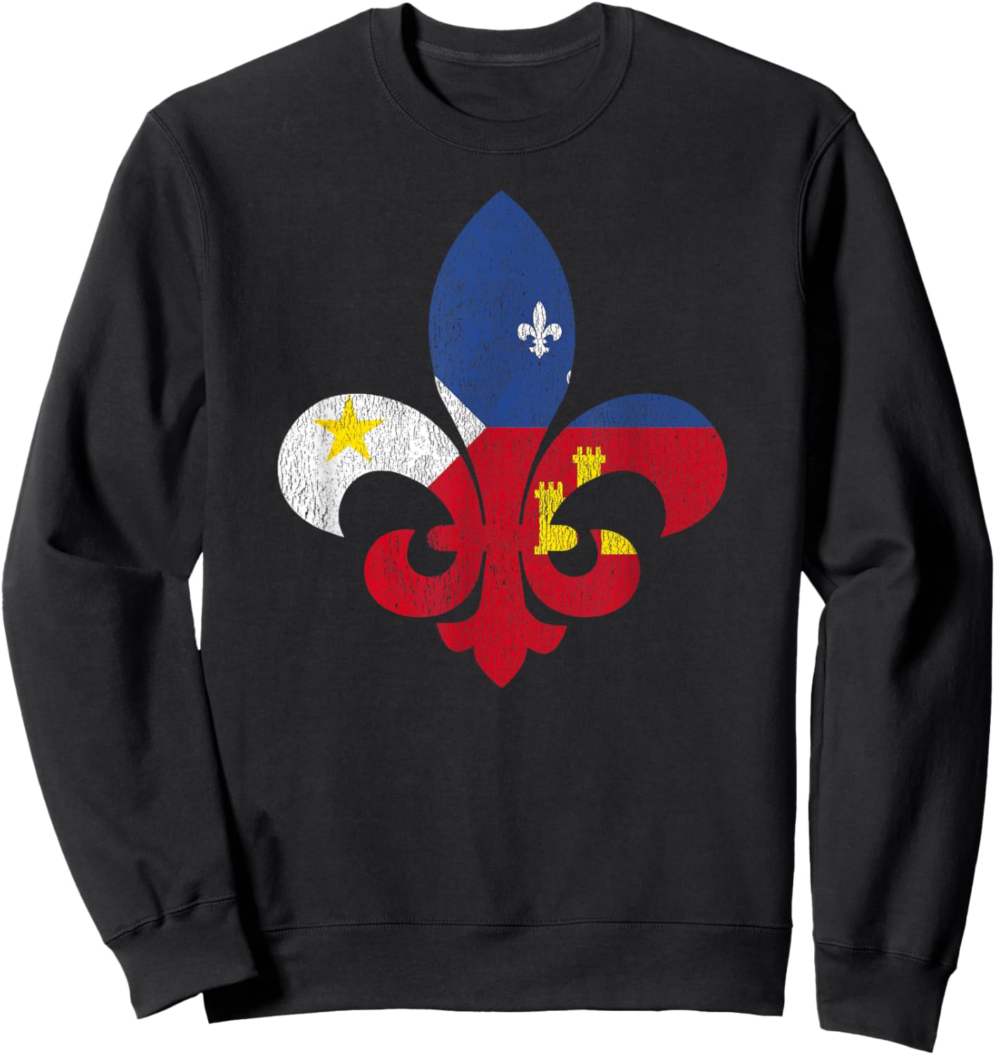 Louisiana Cajun Fleur Proud Acadiana French Flag Sweatshirt - Sweatshirt | Black