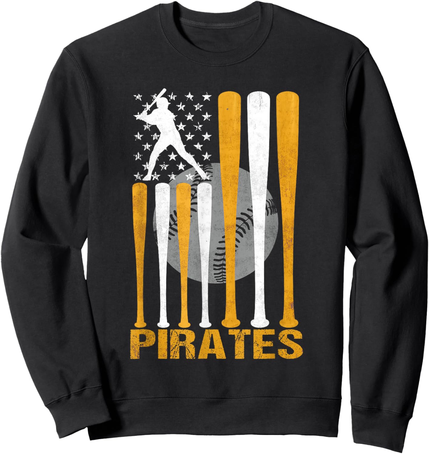 Vintage Pirates Maryland American Flag Baseball Weathered Sweatshirt - Sweatshirt | Black