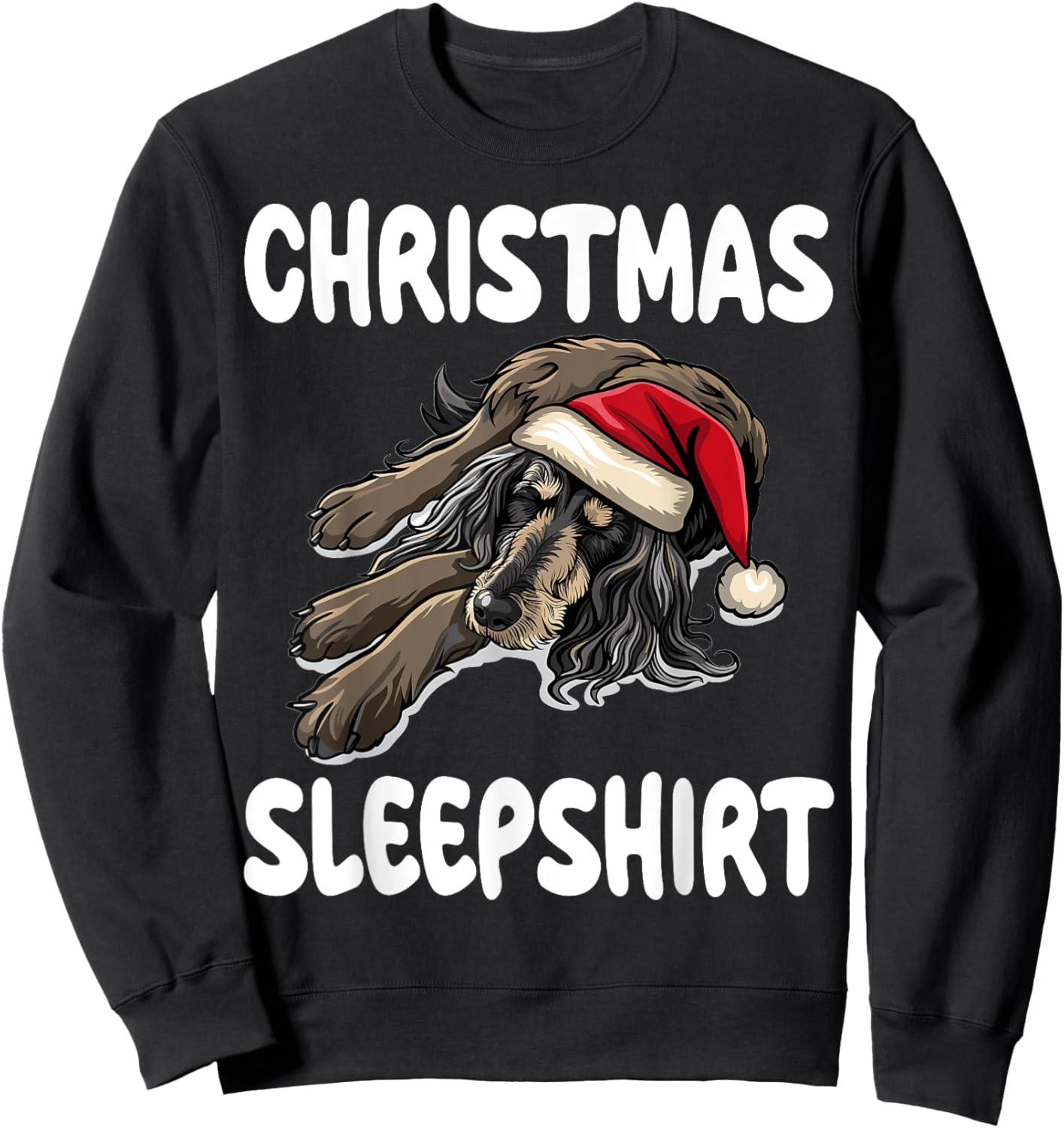 Cute Afghan Hound Dog Official Christmas Sleepshirt Sweatshirt - Sweatshirt | Black