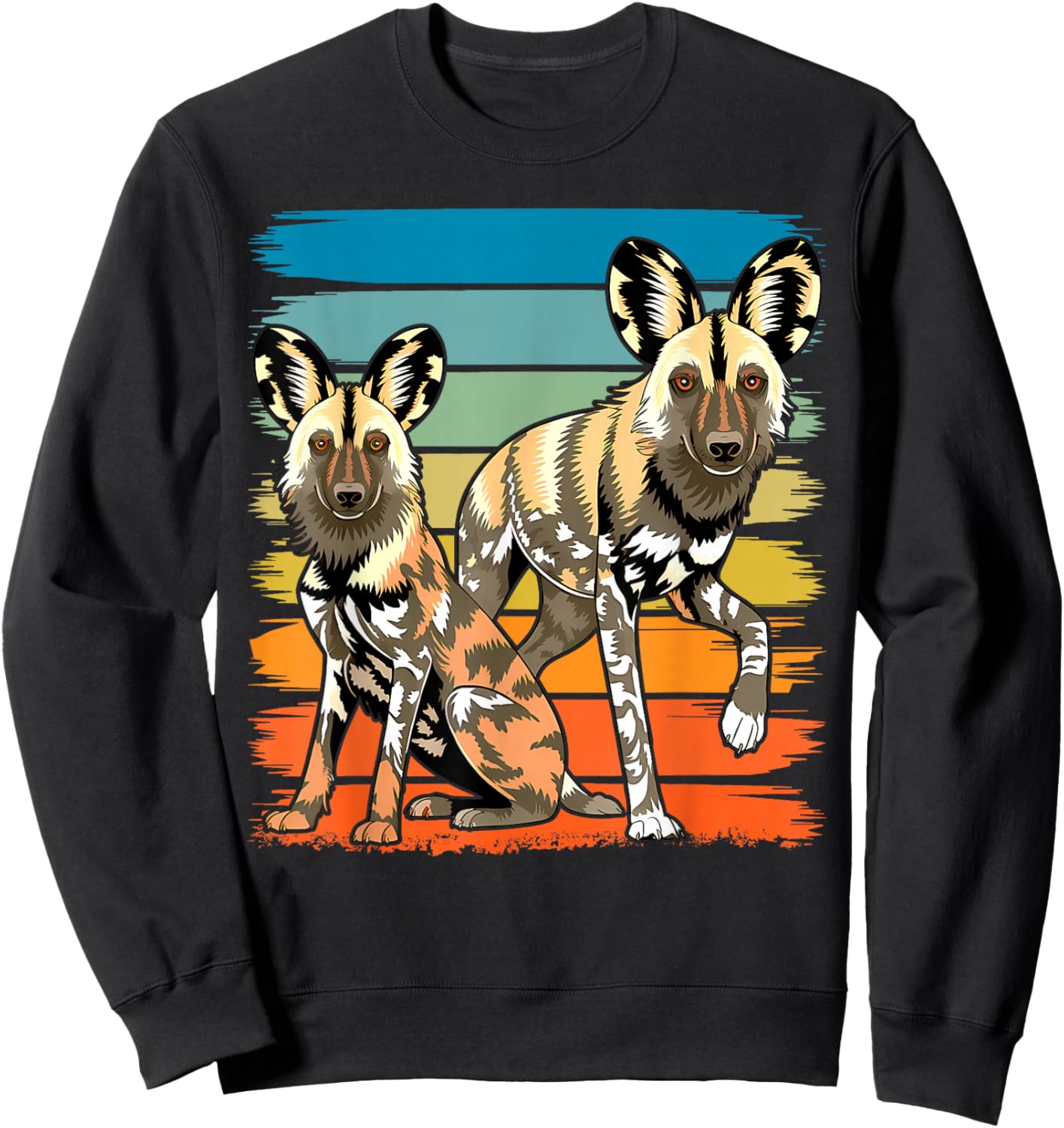 African Painted Wild Dogs Sunset Moon Wild Dog Lovers Design Sweatshirt - Sweatshirt | Black