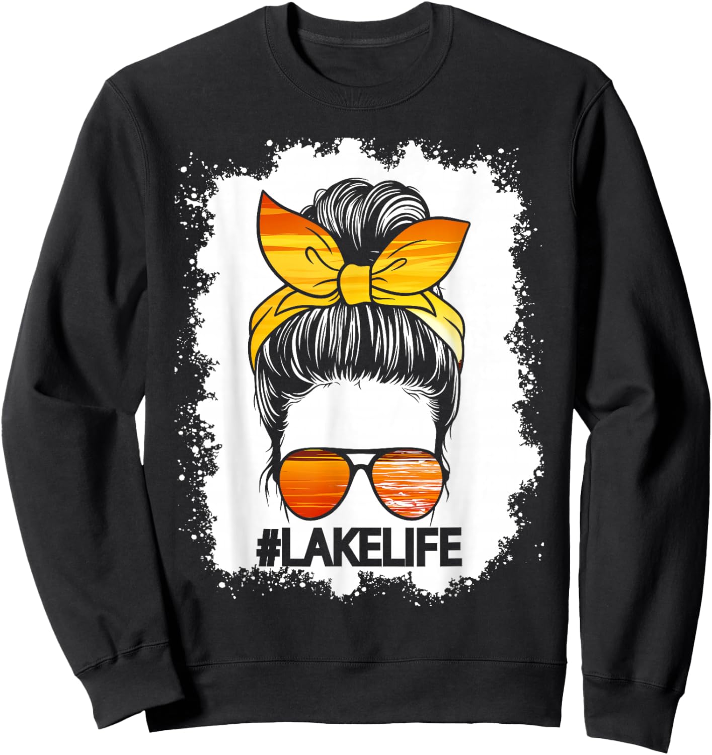 Lake Life Messy Bun Hair Girl Retro Lake Summer Sweatshirt - Sweatshirt | Black
