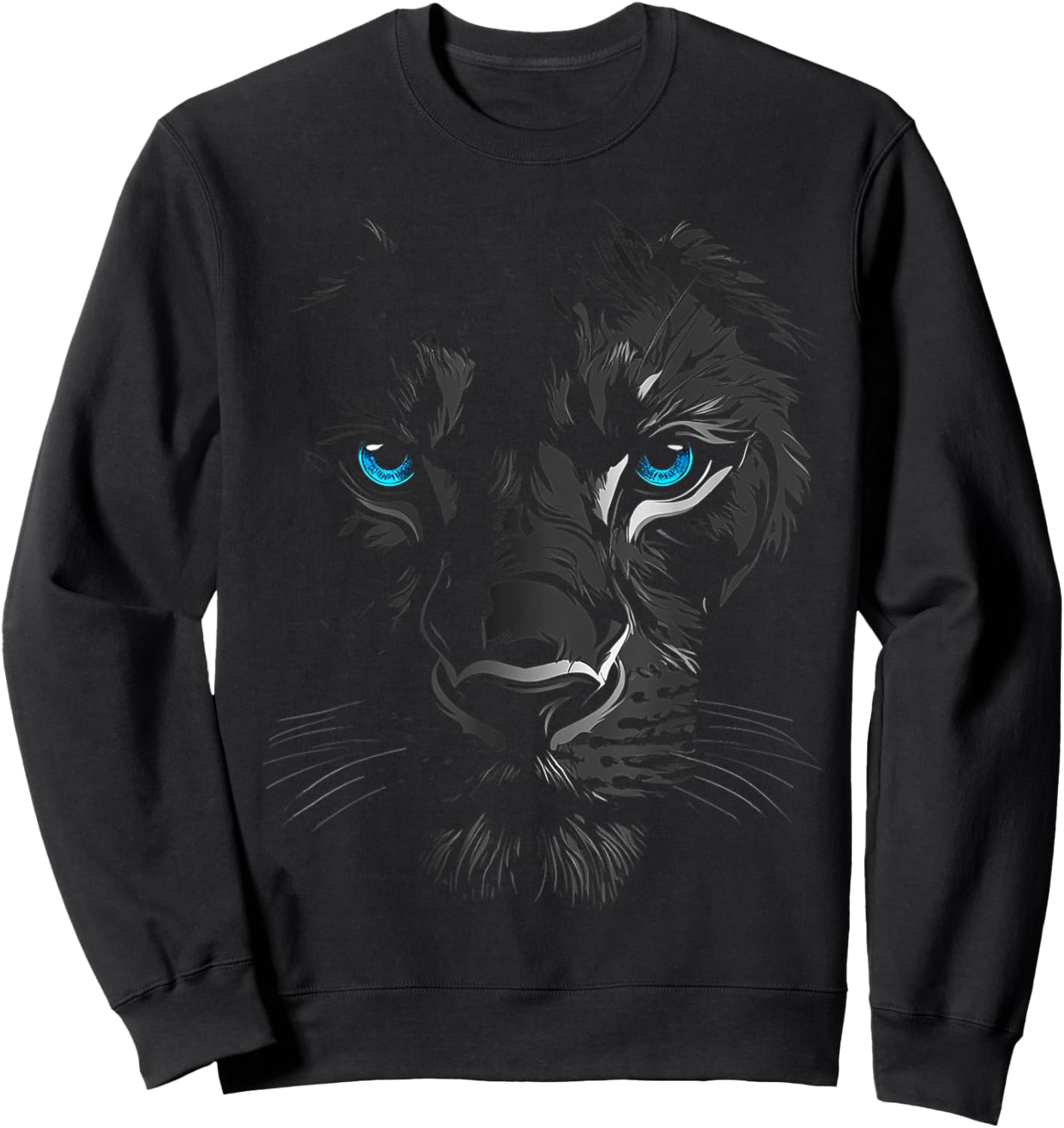 Lion Animal Graphic Blue Eyes Illustration Lion Sweatshirt - Sweatshirt | Black