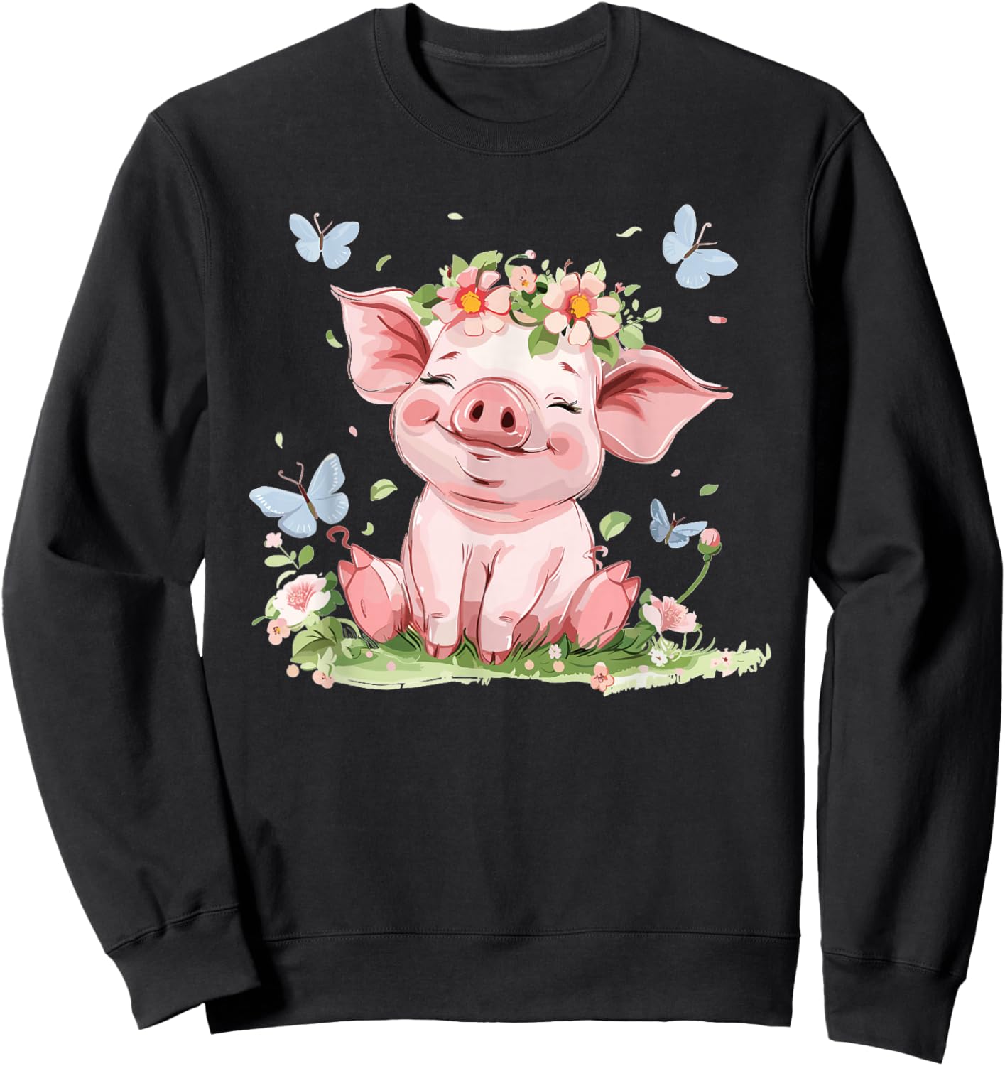 Cute Pig with Flowers I Kids Pig Sweatshirt - Sweatshirt | Black